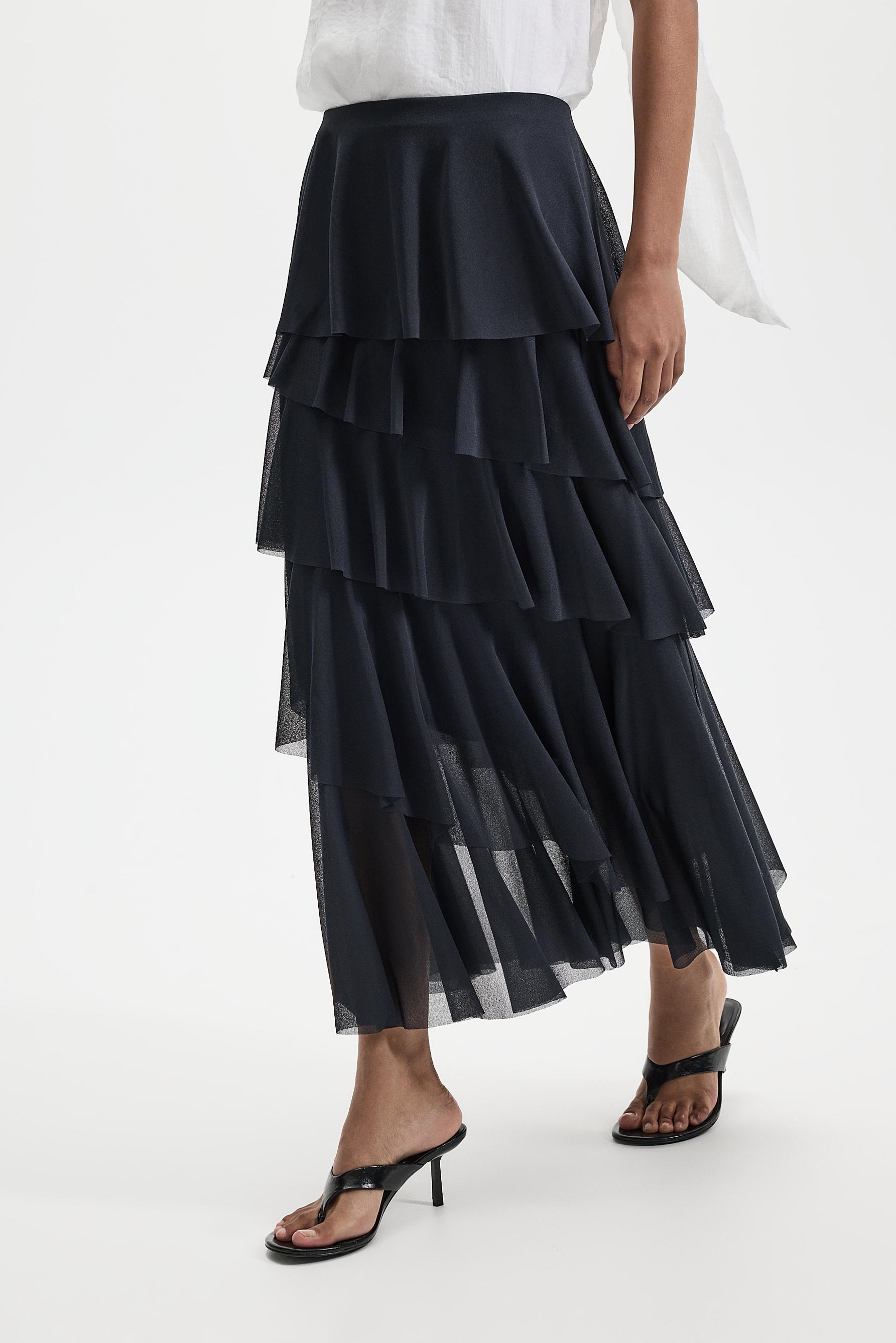 Ruffled midi skirt — DARK NAVY