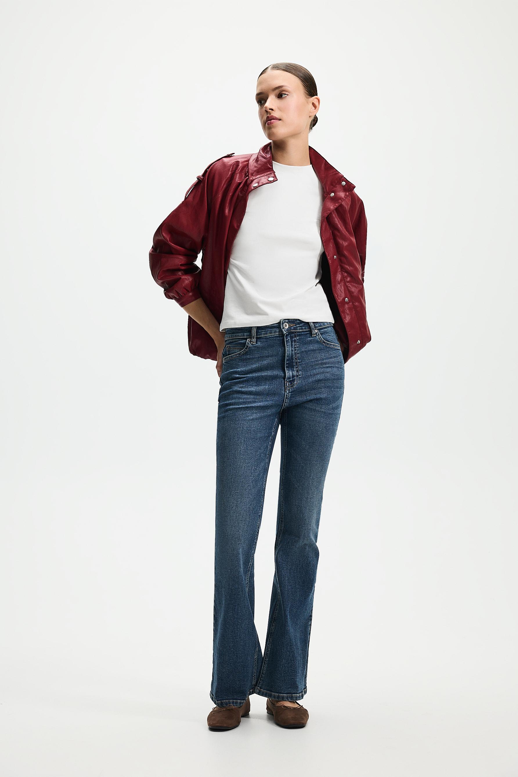 High-waist basic bell bottom jeans — DARK BLUE