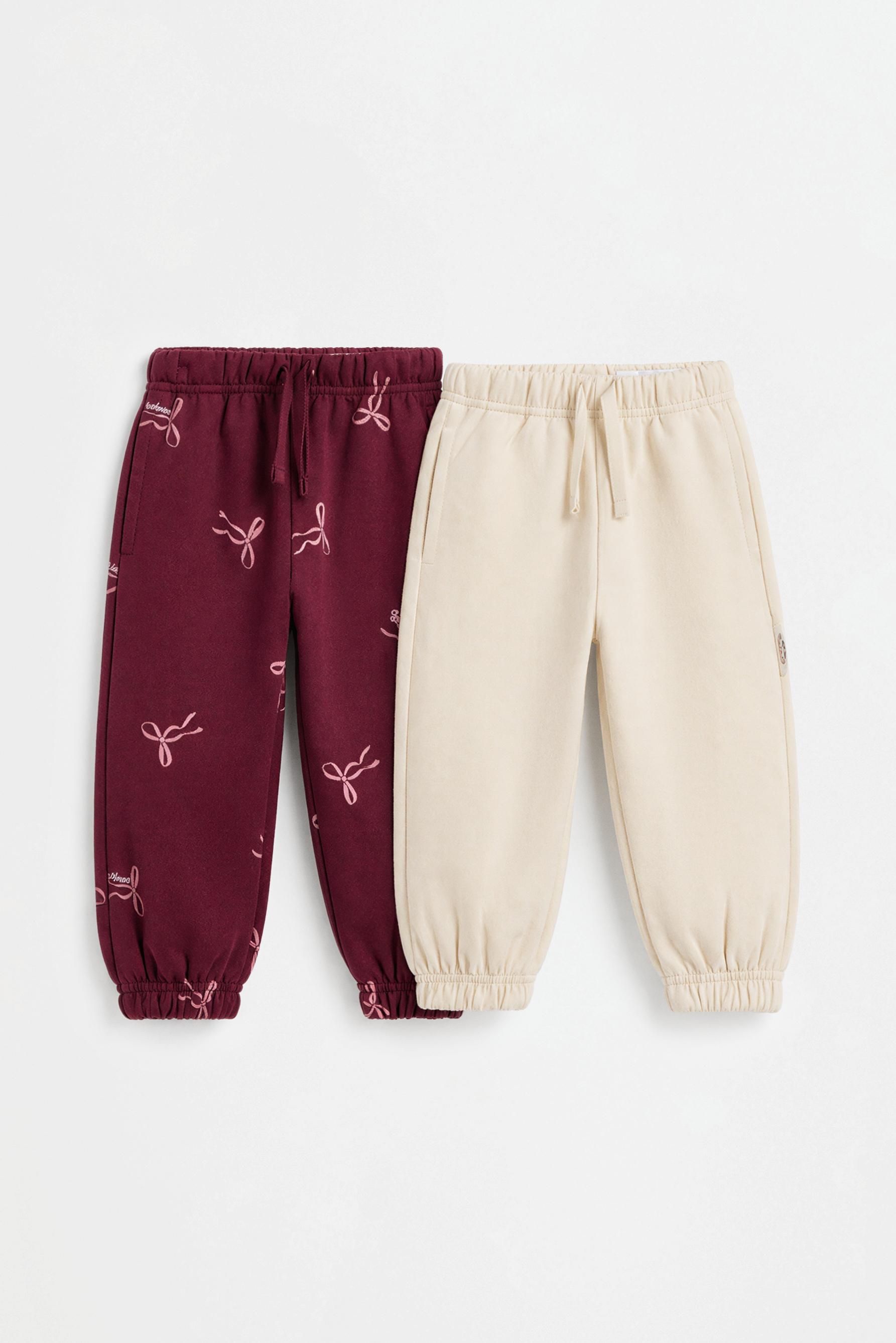 Pack of 2 contrast plush trousers — BURGUNDY