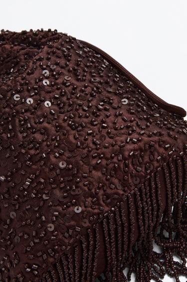 Beaded crossbody bucket bag — BROWN 3
