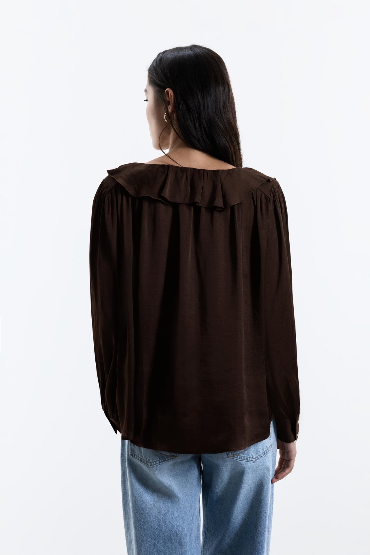 Ruffled tie blouse — CHOCOLATE