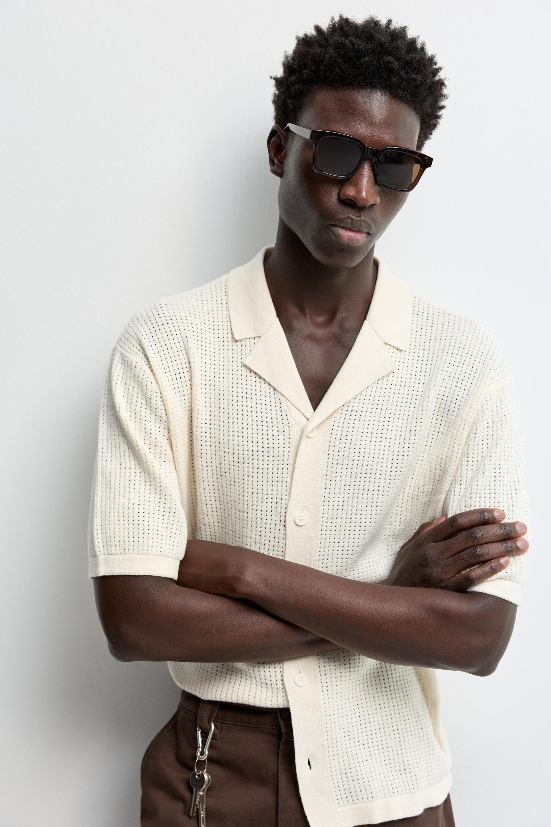 Cutwork knit shirt — OFF WHITE
