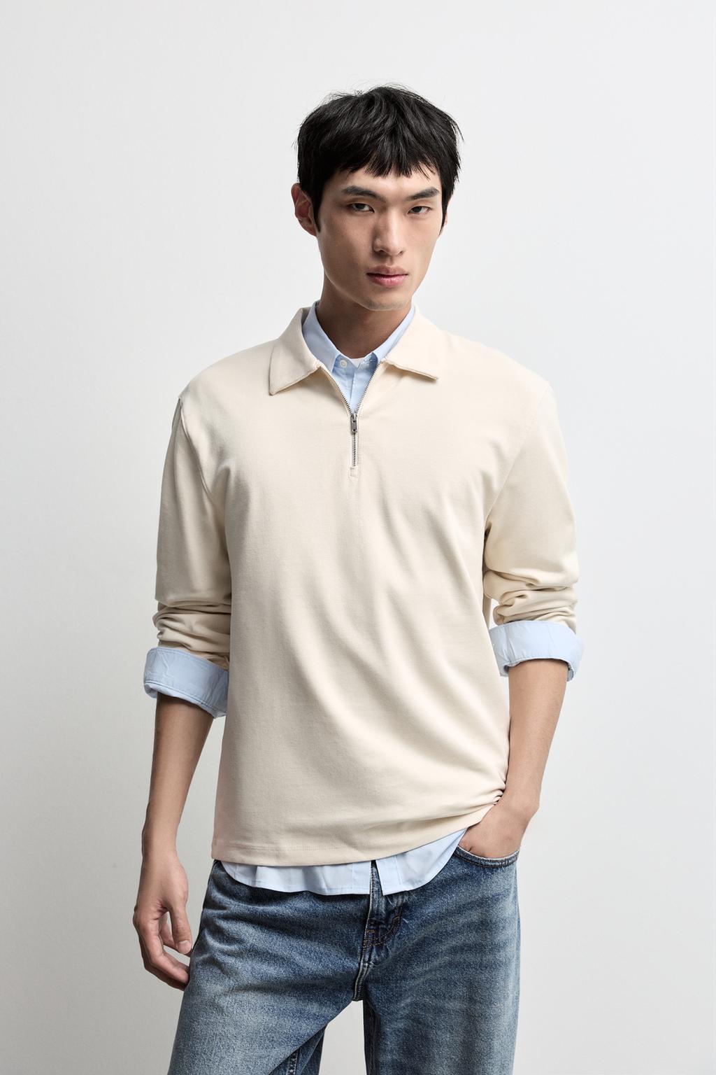 Textured zip-up polo shirt