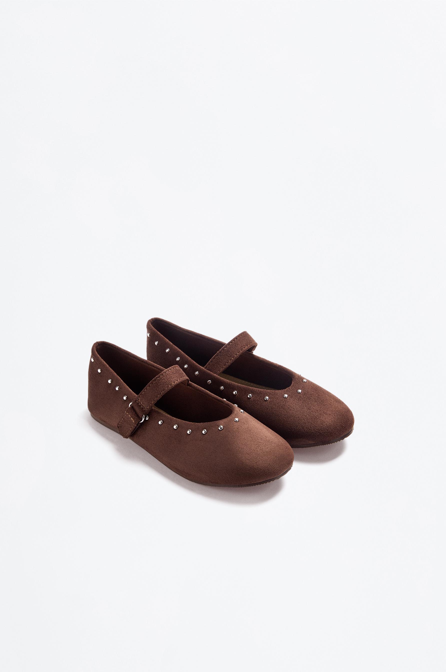 Studded Mary Jane flats — BROWN