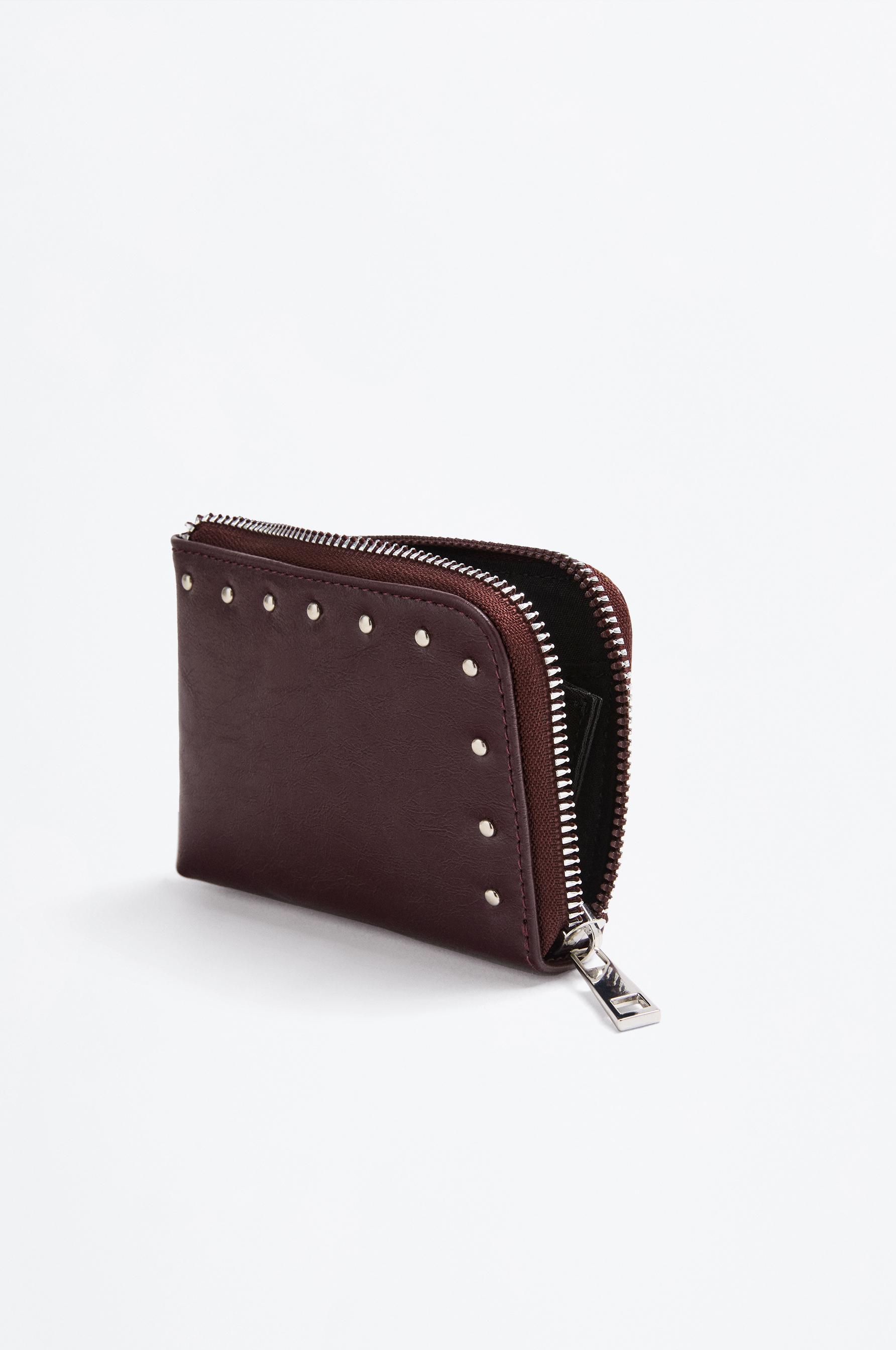 Studded textured wallet — BURGUNDY