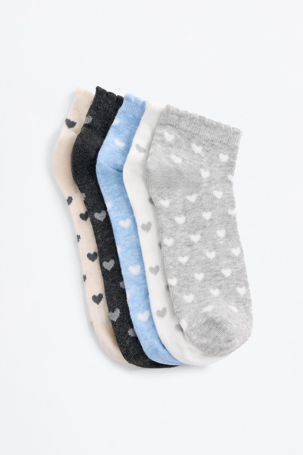 5-pack of heart print ankle socks