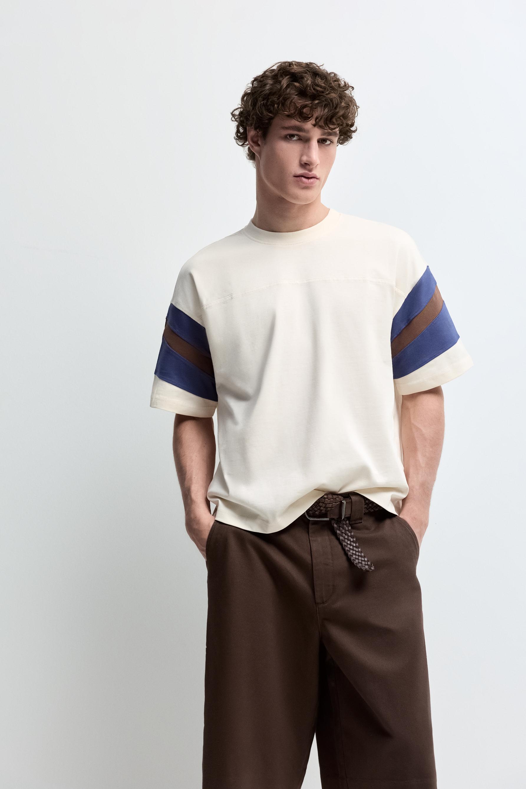 Color block band T-shirt — LIGHT BEIGE