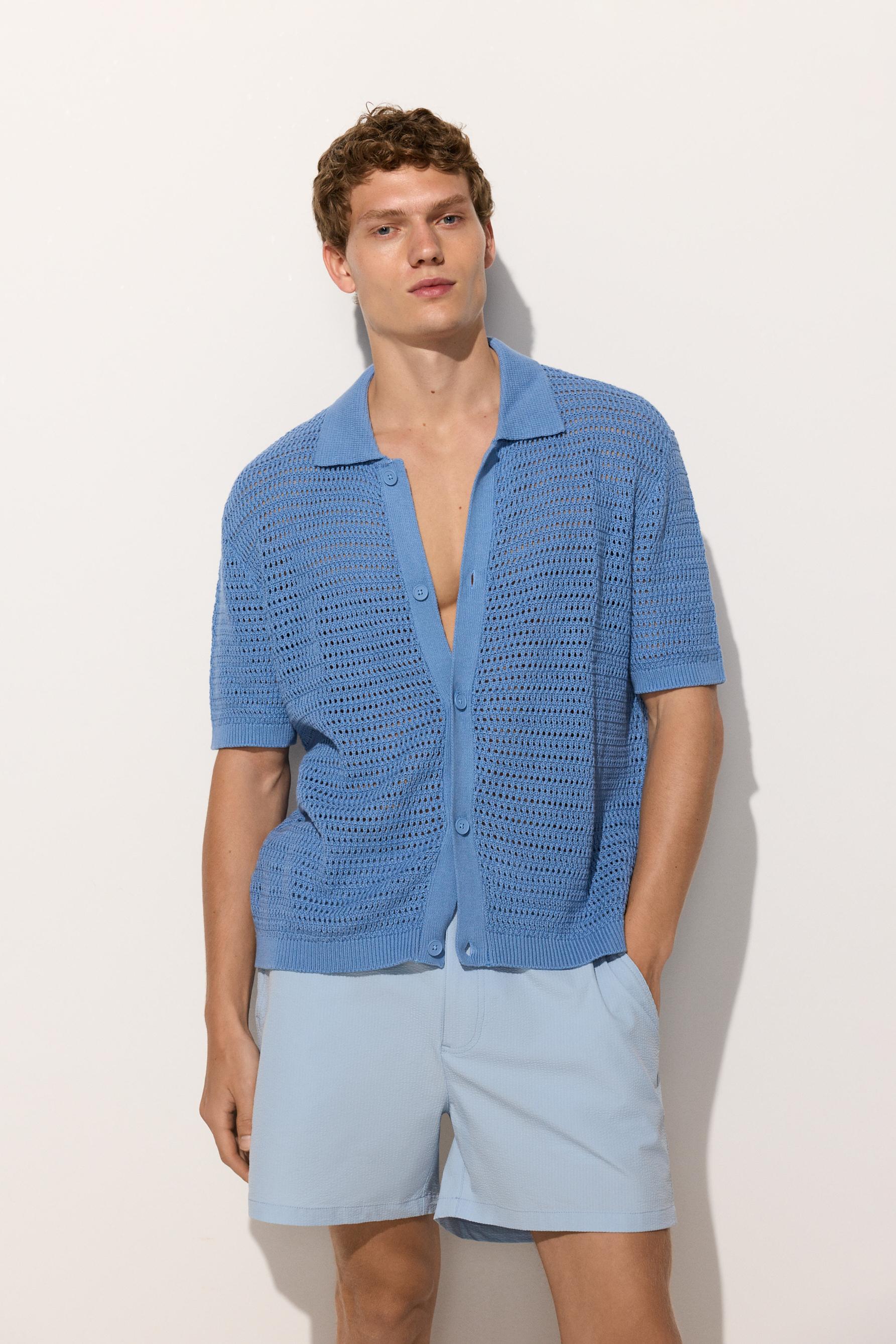 Cropped cutwork shirt — BLUE