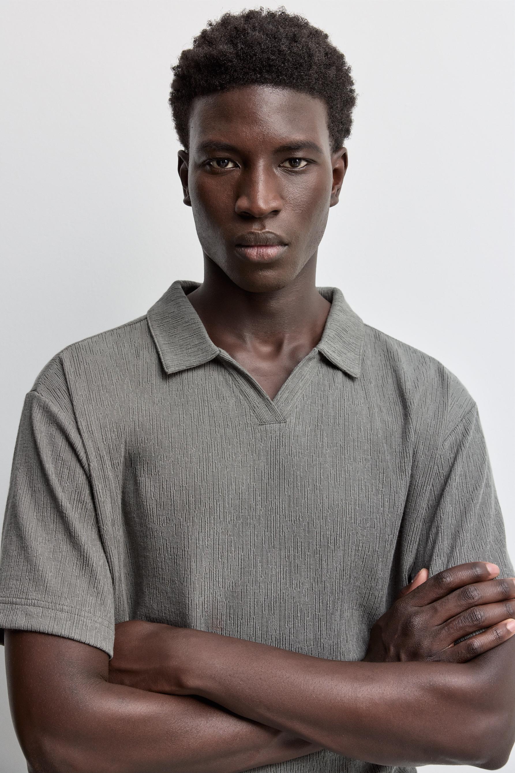 Rustic texture polo shirt — MEDIUM GREEN