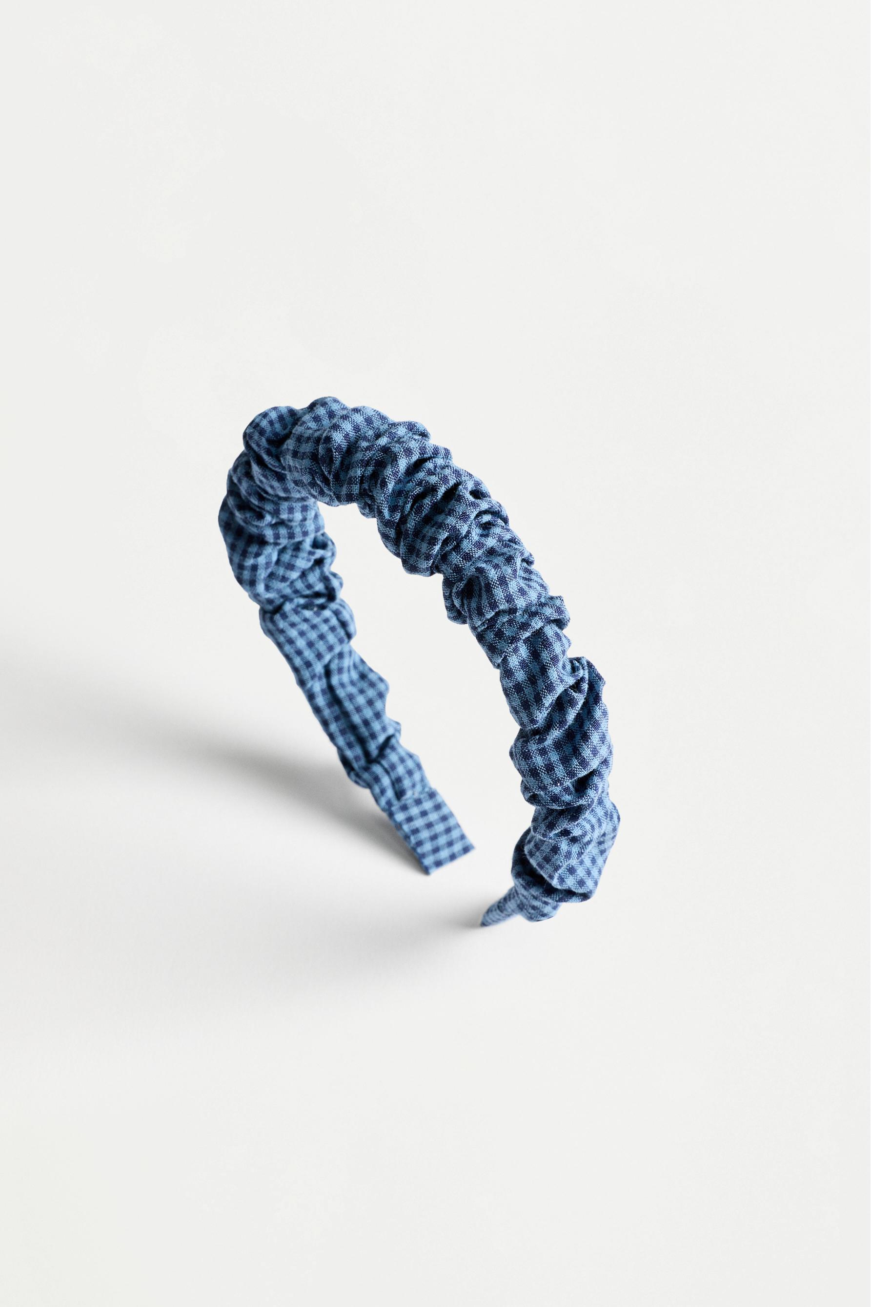 Gingham headband and scrunchies (3-piece set) — BLUE