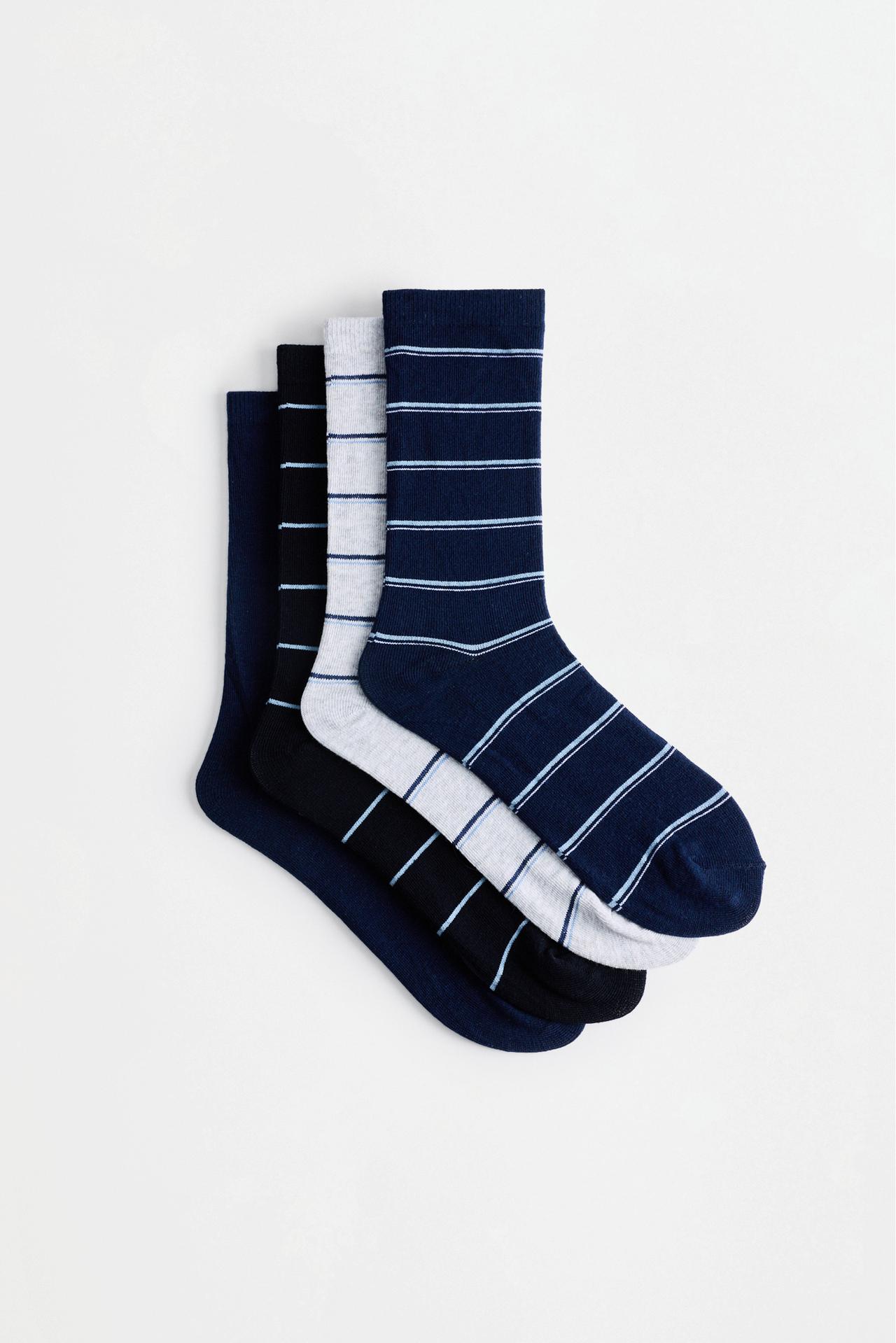 Striped Long Socks (Pack of 4) — BLUE