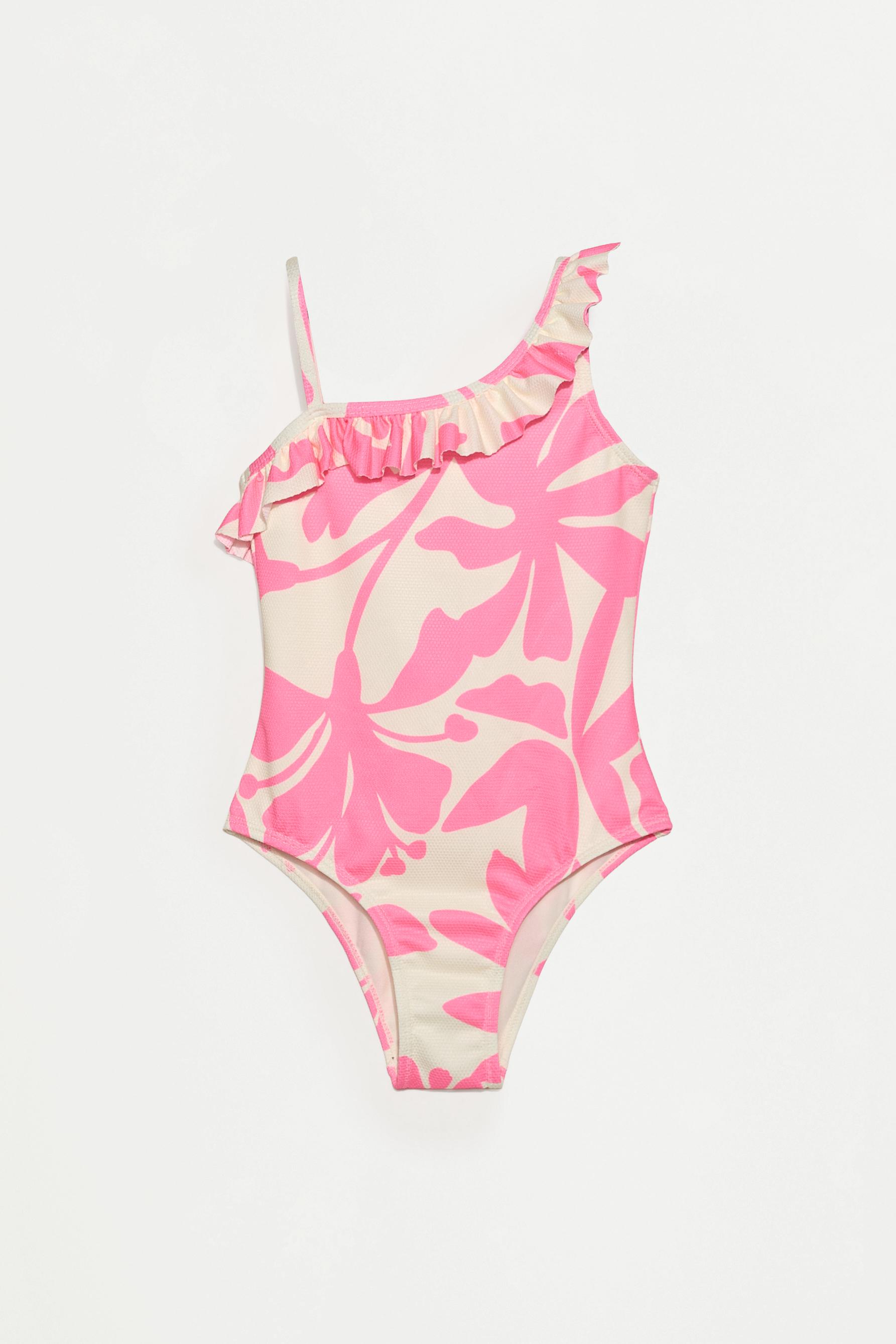 Tropical print asymmetric swimsuit — FUCHSIA/WHITE