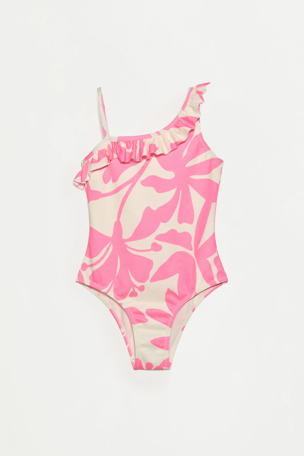 Tropical print asymmetric swimsuit — FUCHSIA/WHITE