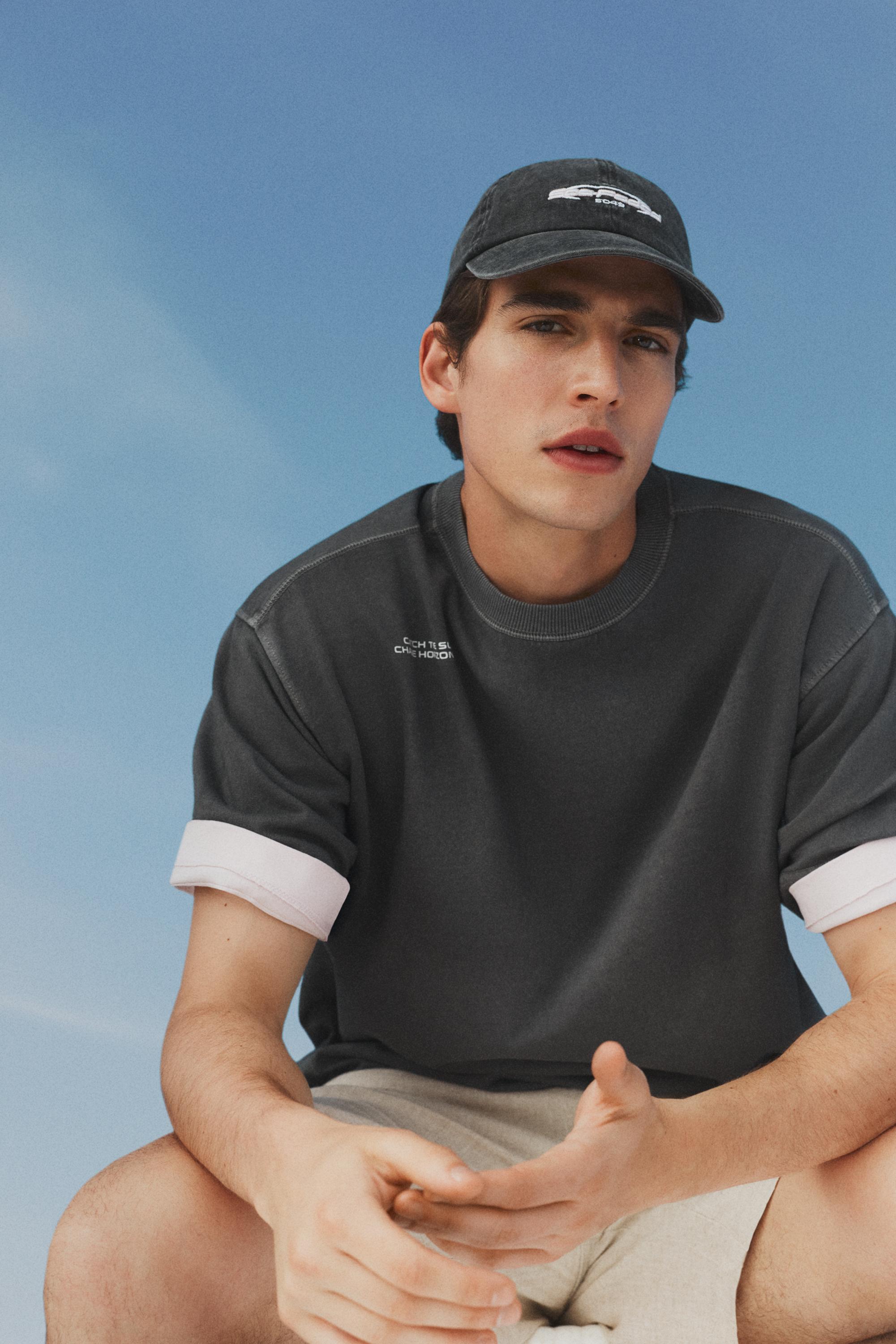 Faded-effect short sleeve sweatshirt — DARK GREY