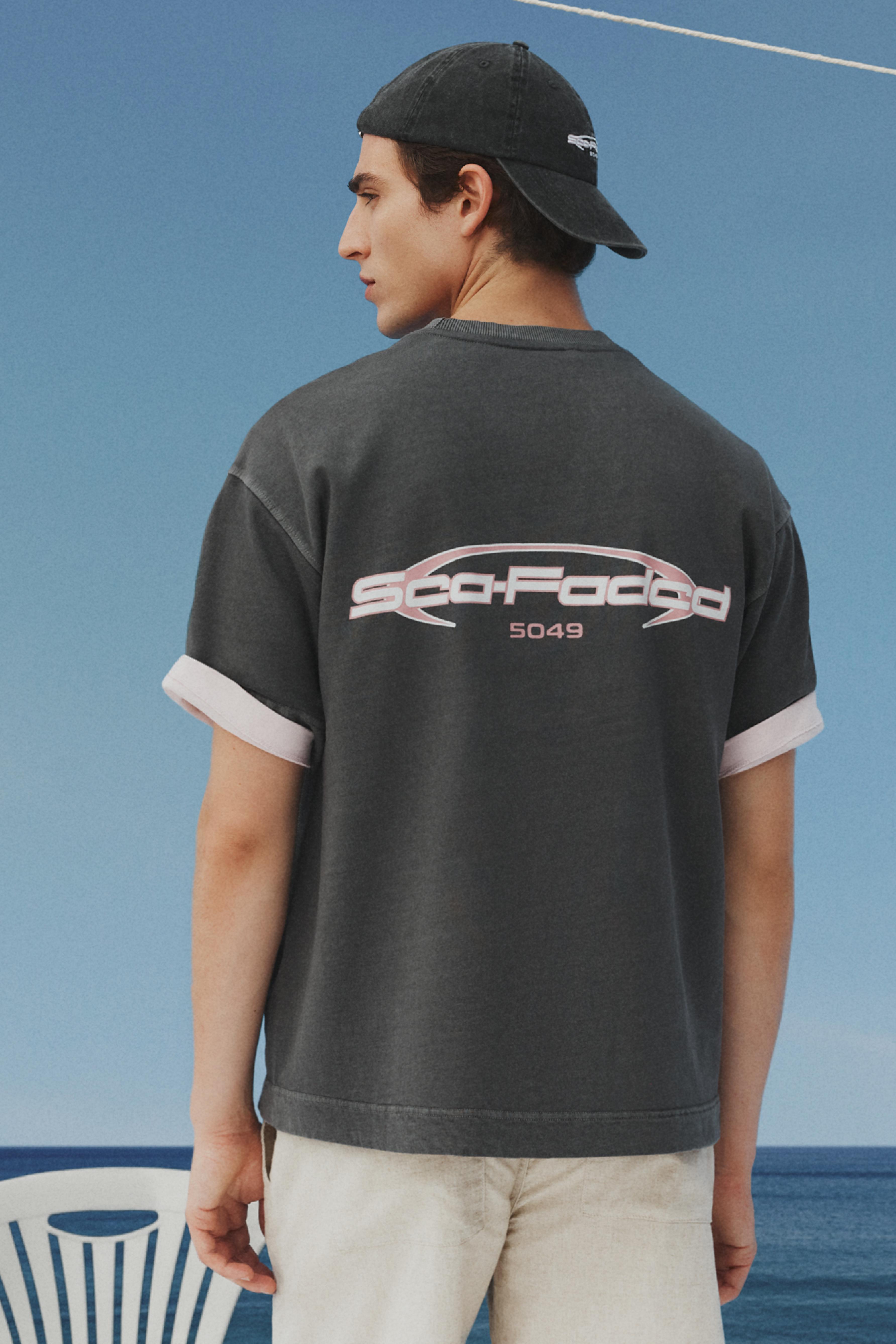 Faded-effect short sleeve sweatshirt — DARK GREY