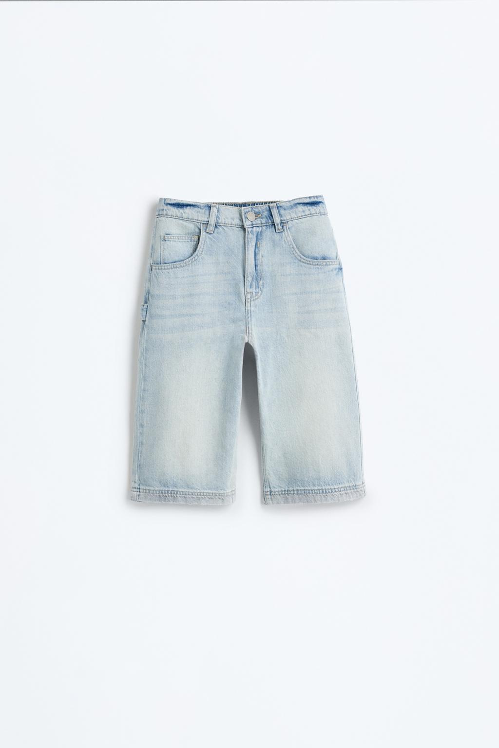 Wide-leg denim Bermuda shorts