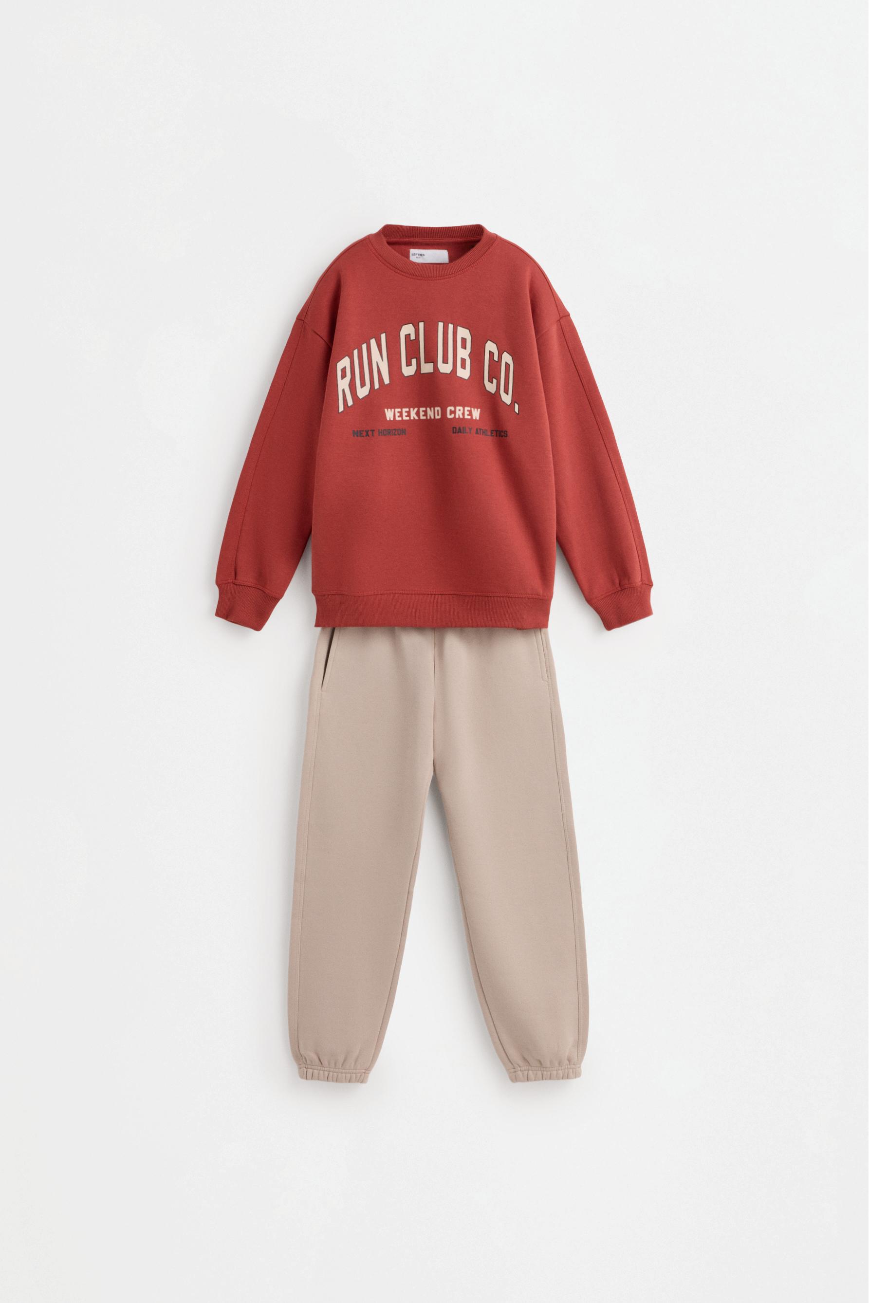 Printed sweatshirt and plush trousers set — BURGUNDY