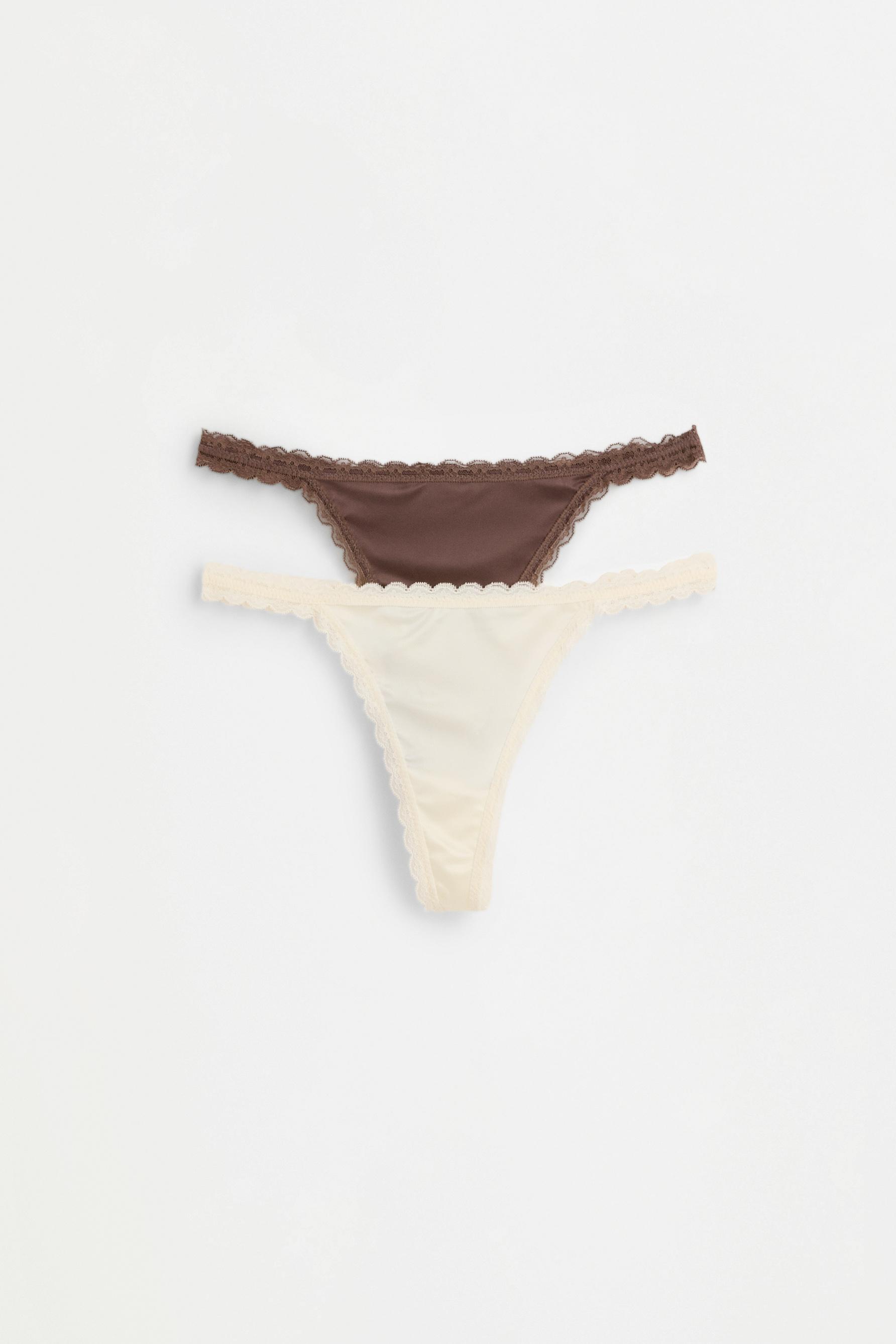 Satin Lace Thongs (4-Pack) — VANILLA