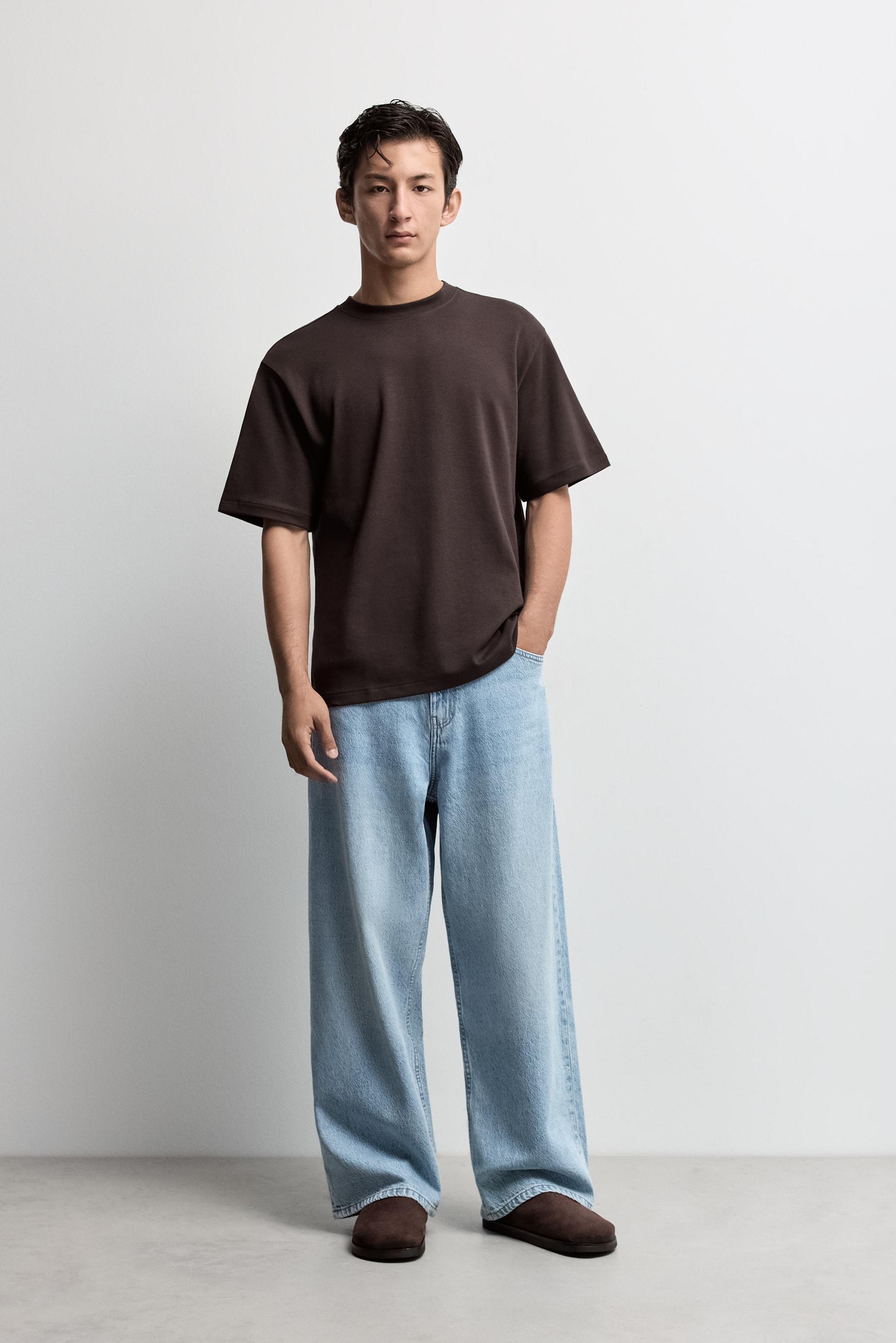 Mock neck interlock T-shirt — DARK BROWN