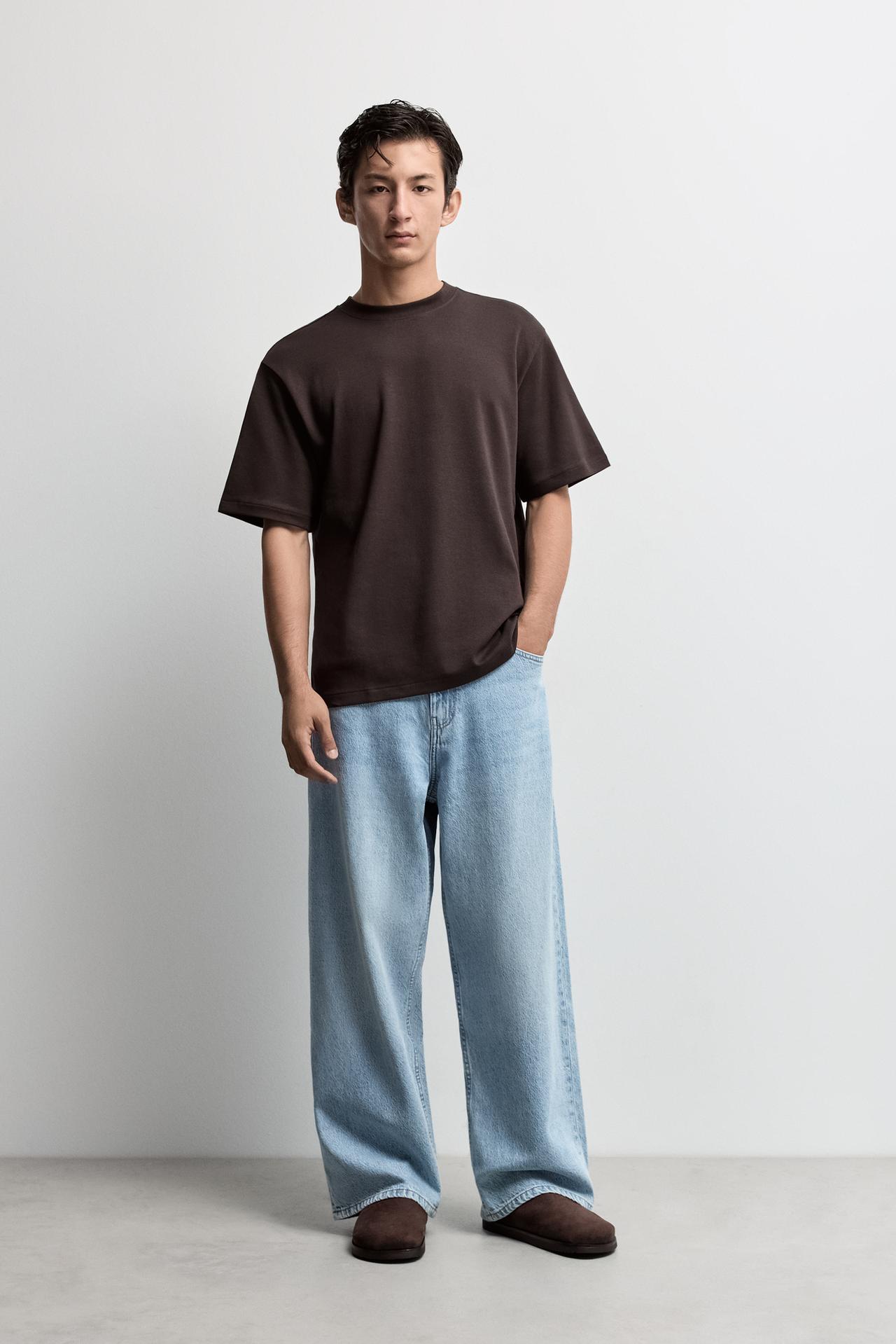 Interlock mock neck T-shirt — DARK BROWN
