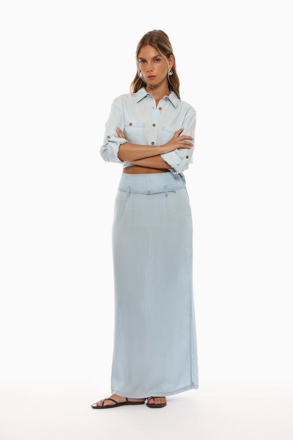 Long lightweight denim skirt