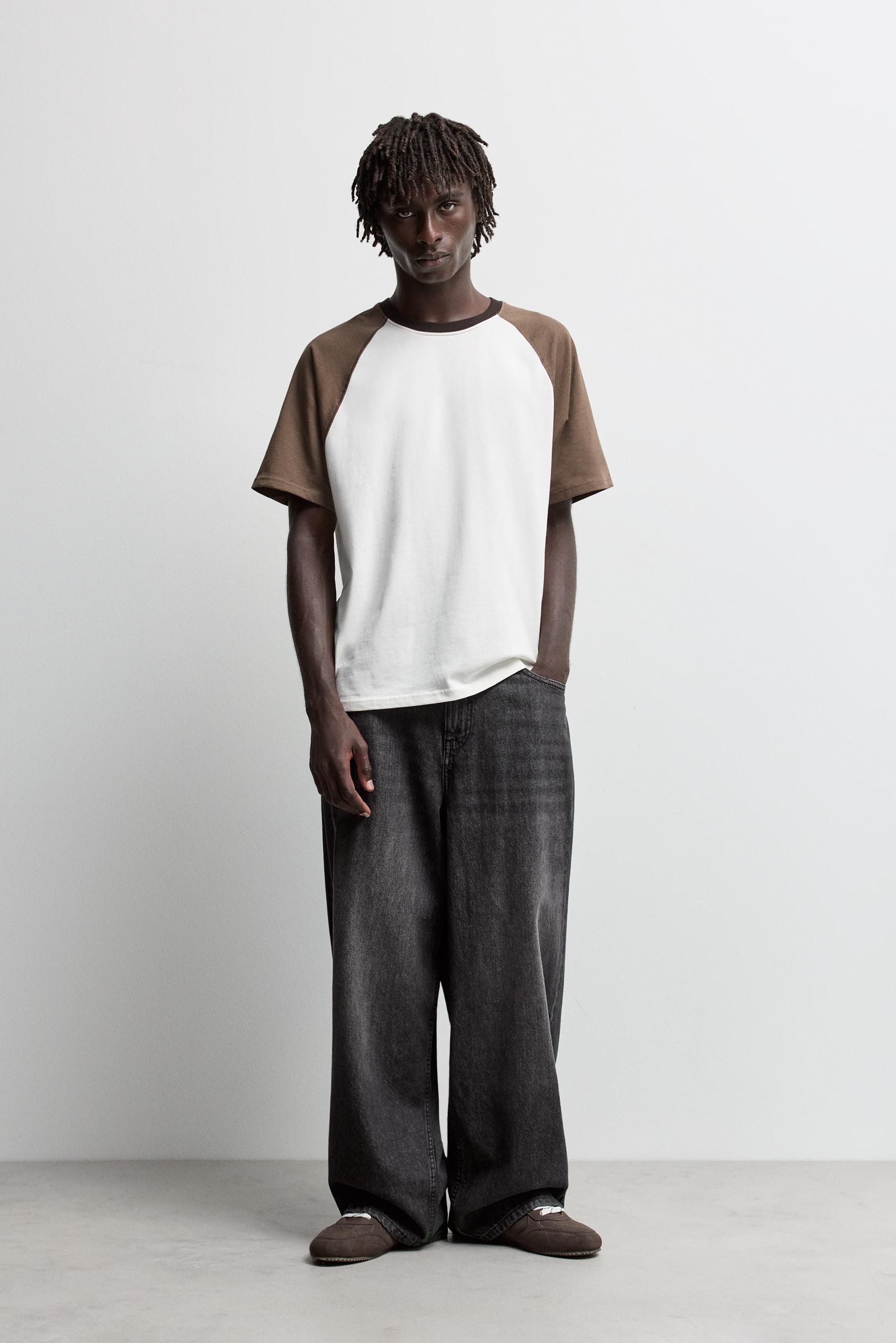 Contrast raglan T-shirt — BROWN MARL