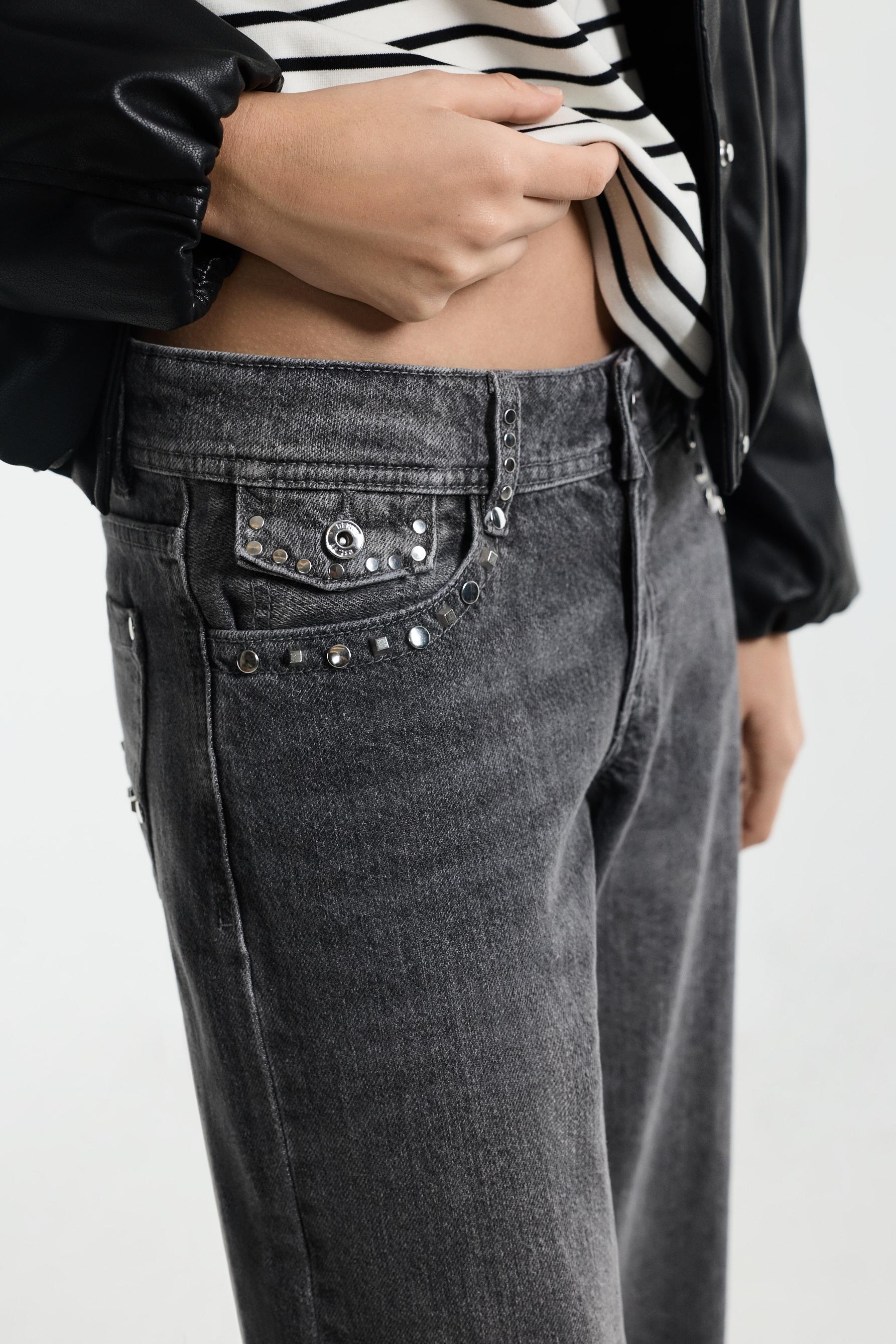 Straight-leg stud jeans — GREY