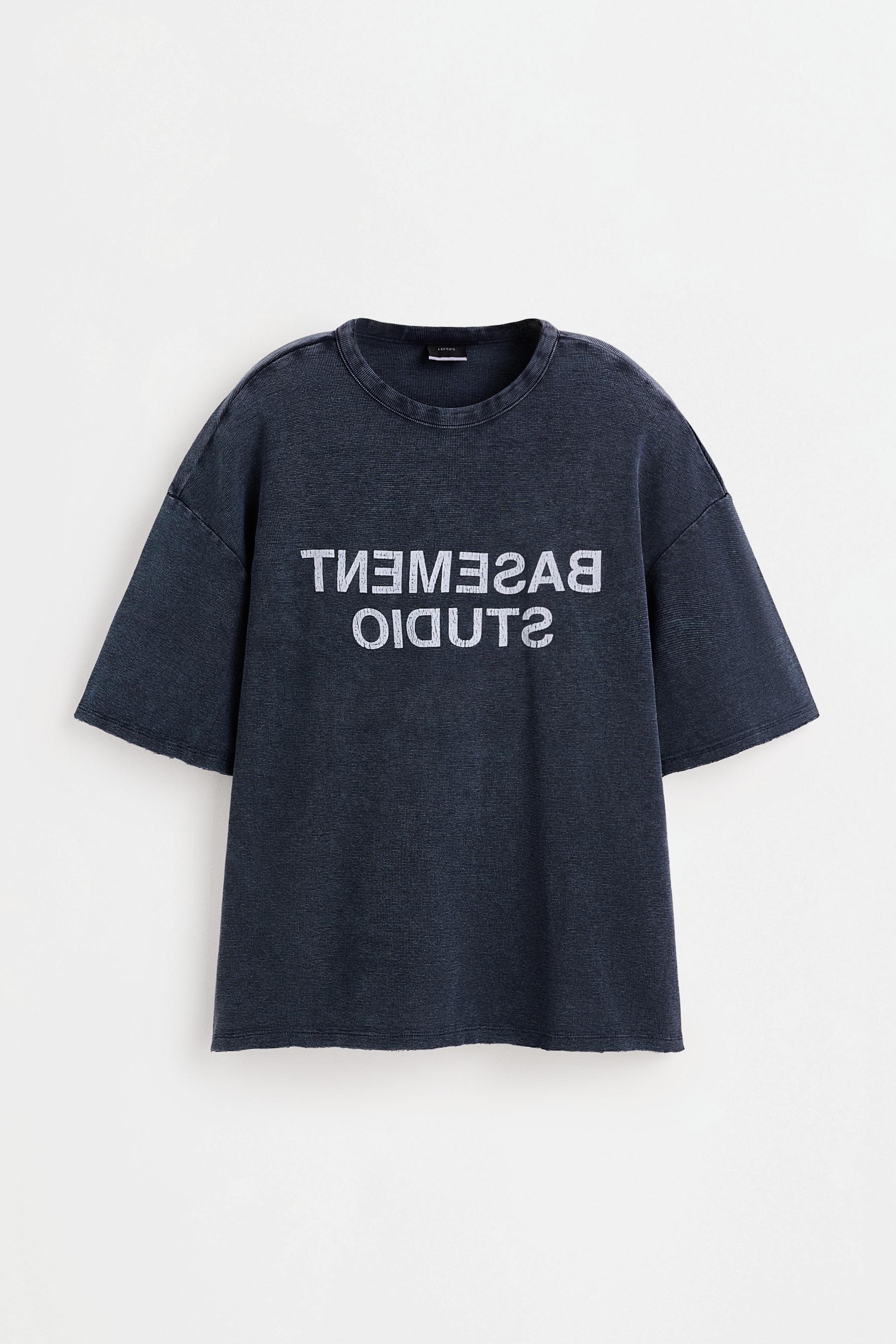 Faded-effect slogan T-shirt — FADED NAVY