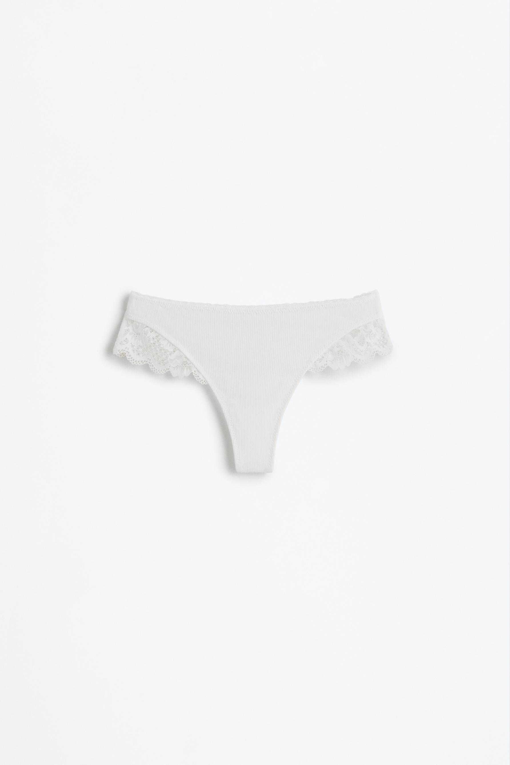 Pack of 2 ribbed thongs - lace — WHITE