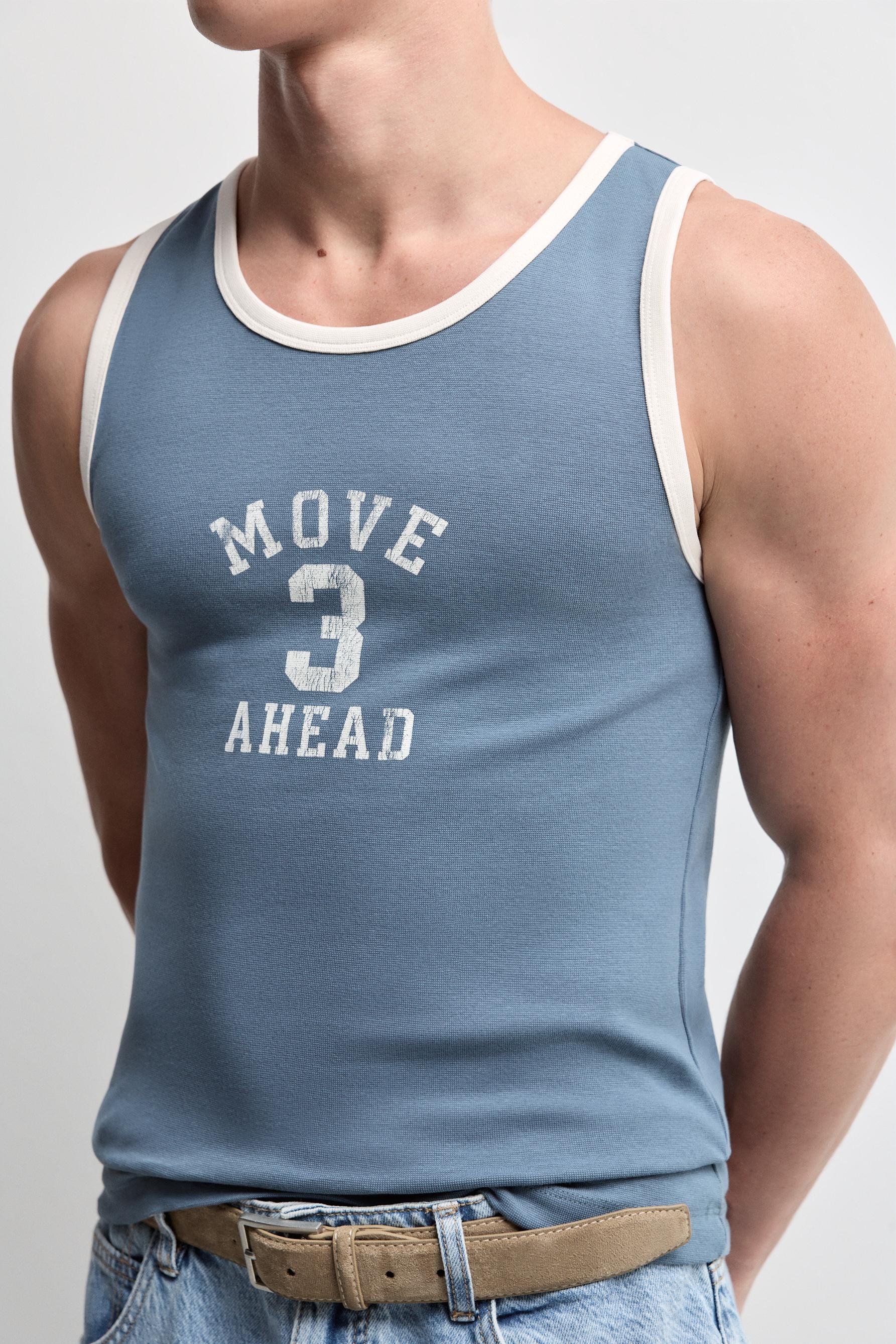 Contrast print tank top — MEDIUM BLUE