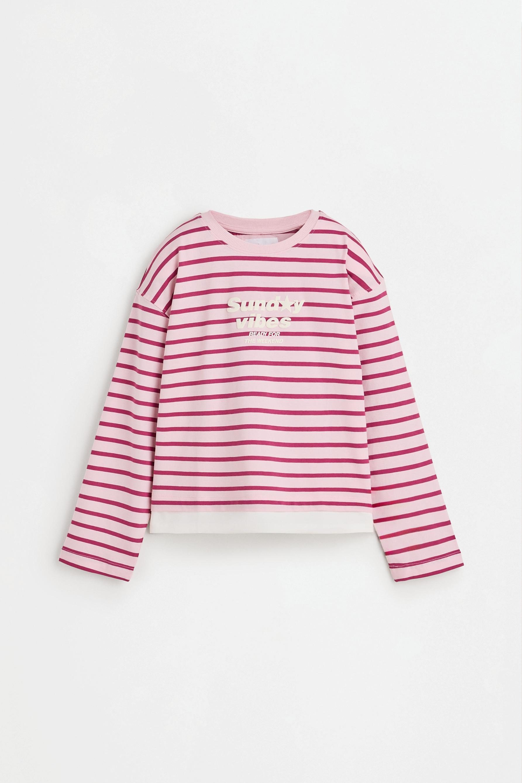Striped T-shirt with textured text — PASTEL PINK