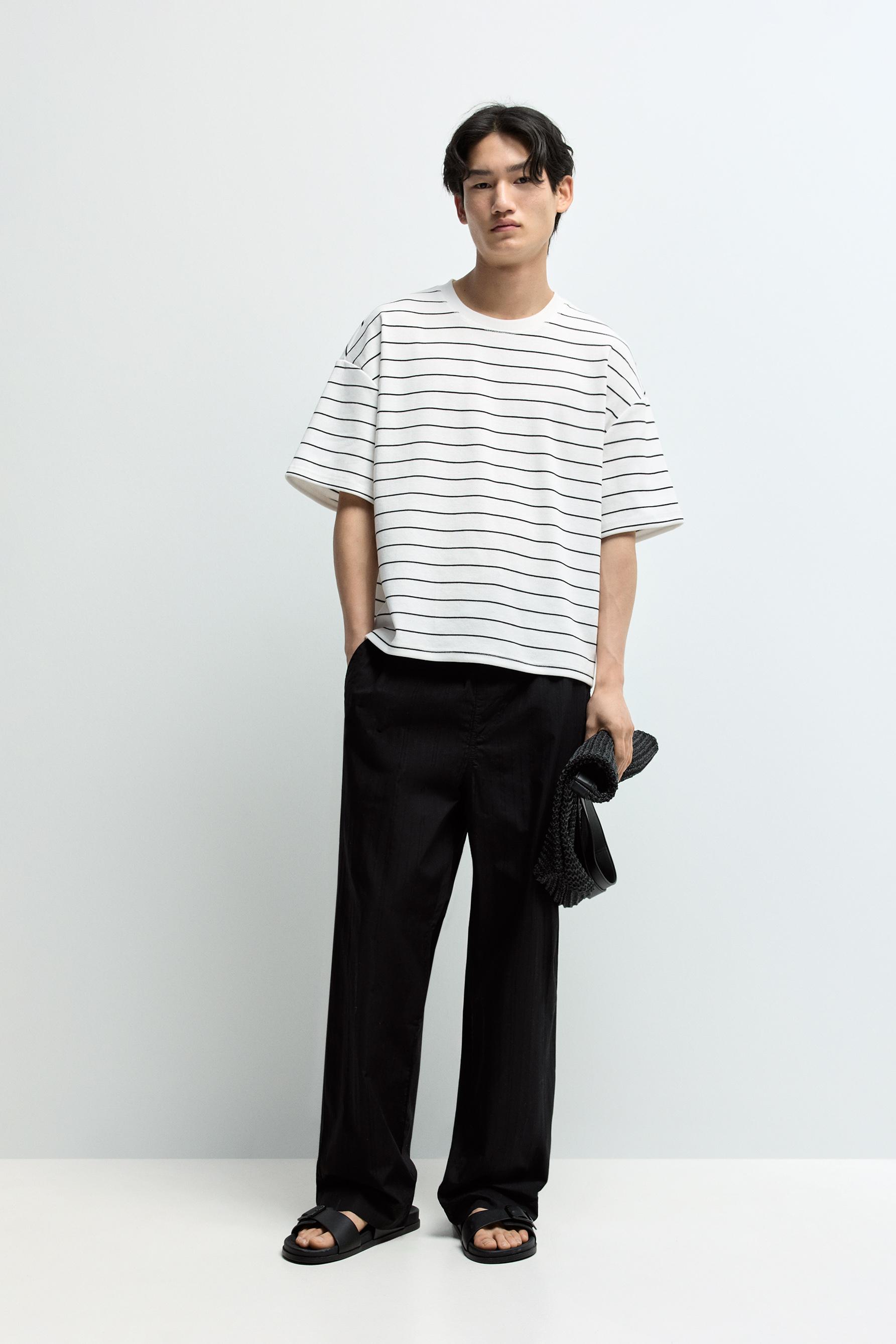 Textured Striped T-shirt — WHITE