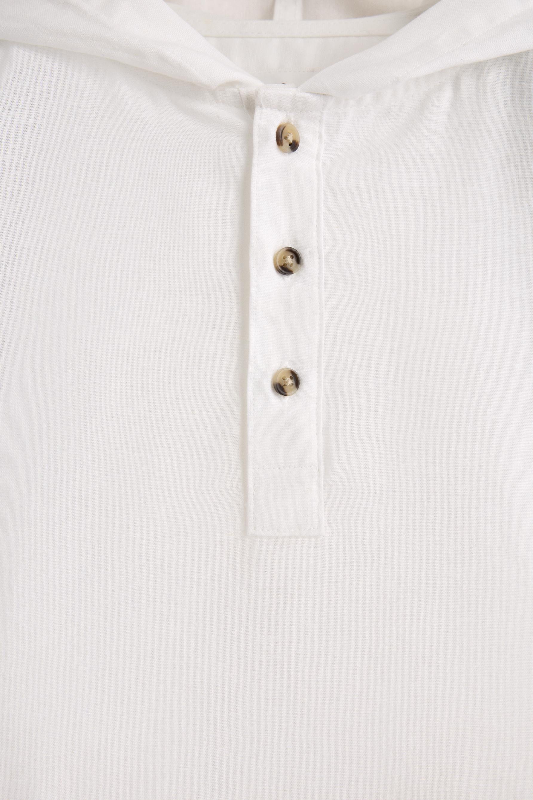 Linen - cotton hooded shirt — WHITE