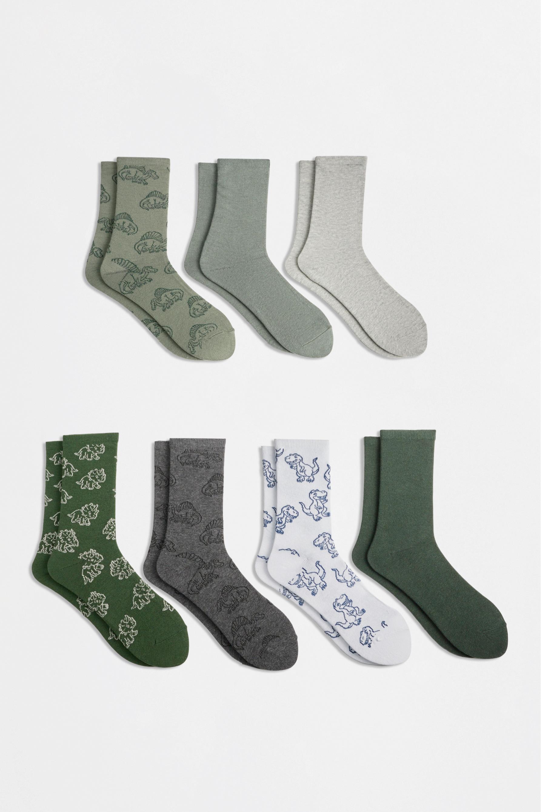 Dinosaur long socks (7-pack) — GREEN TONES