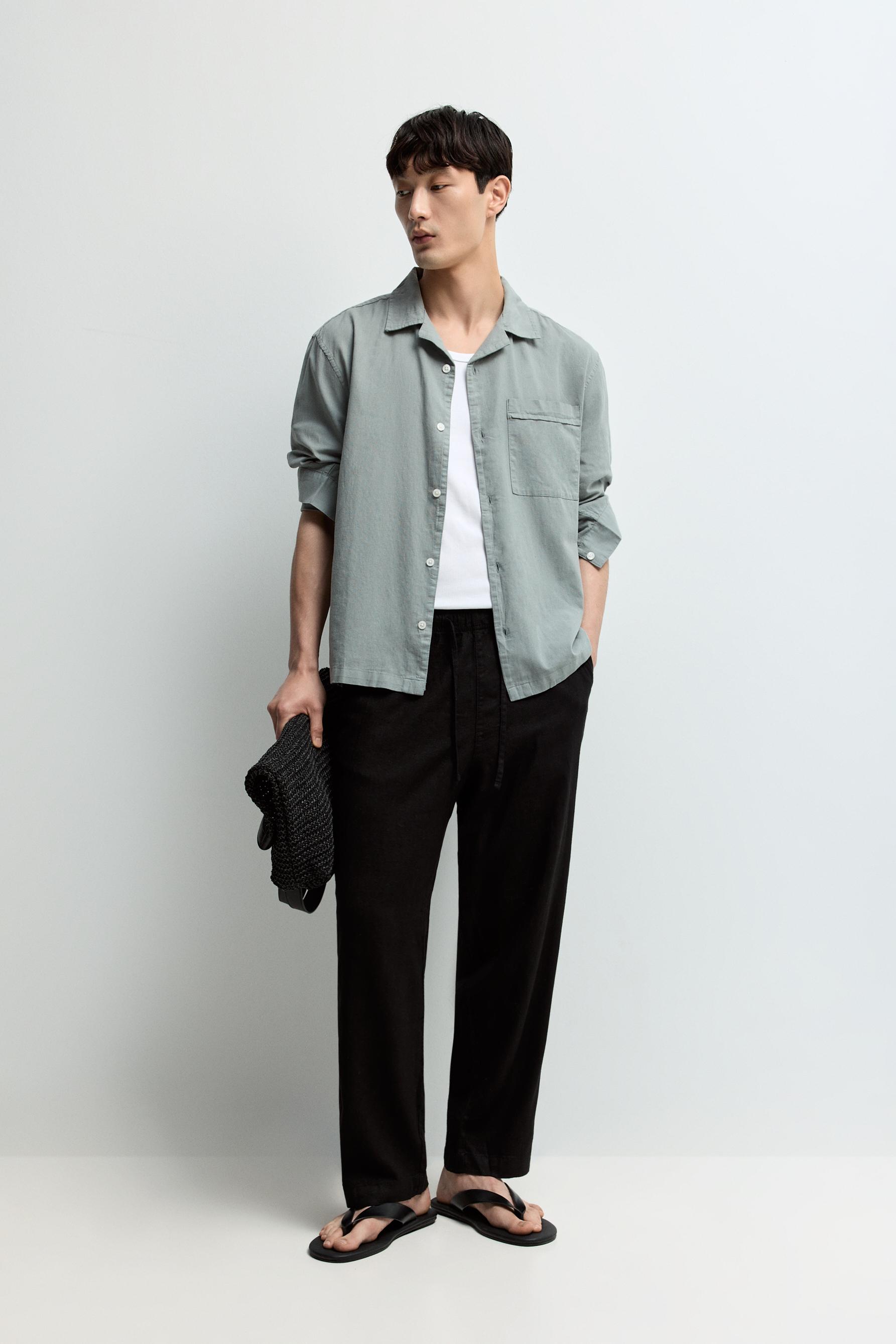 Linen-cotton resort shirt — BLUE GREY