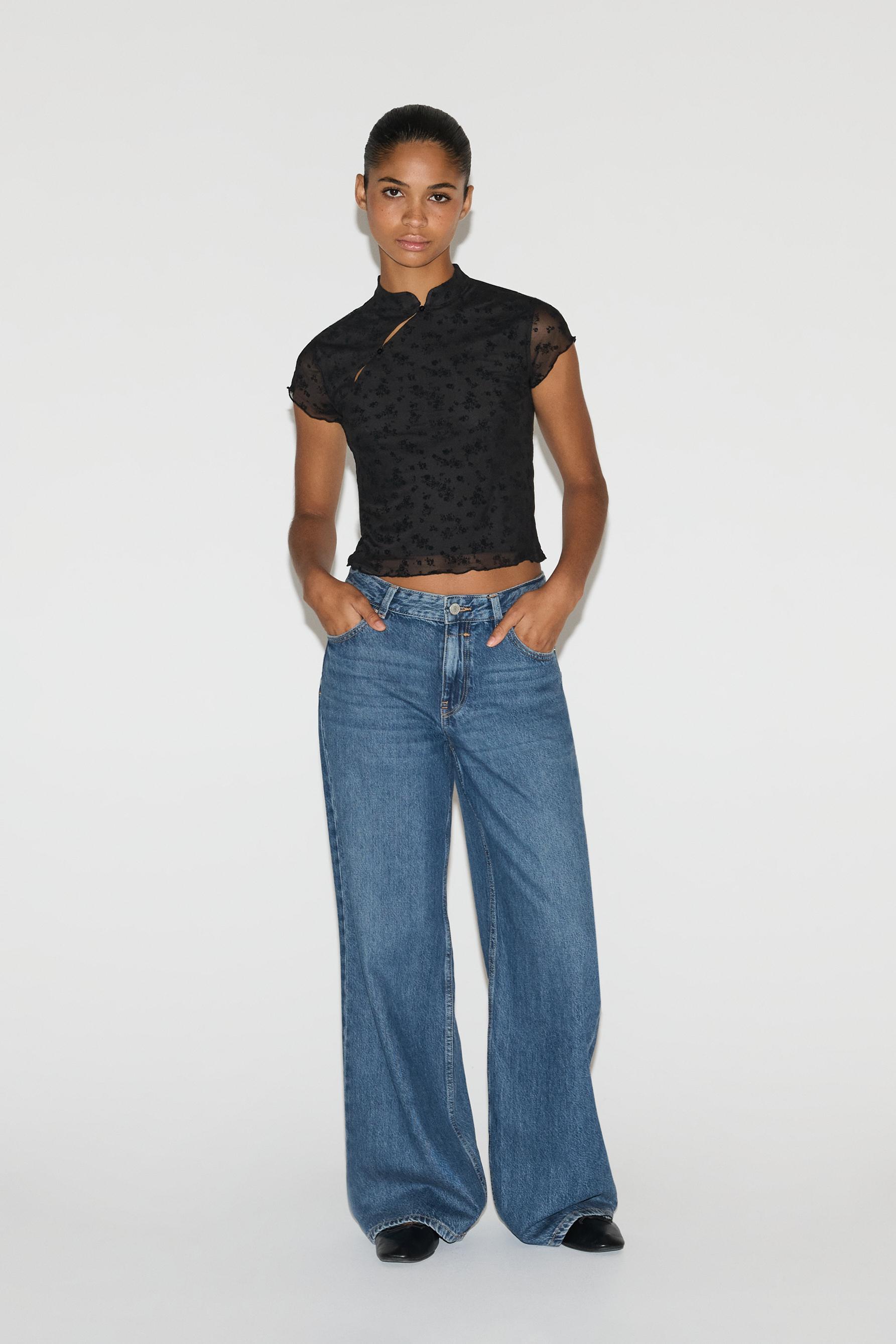 Slim fit stand collar T-shirt — BLACK