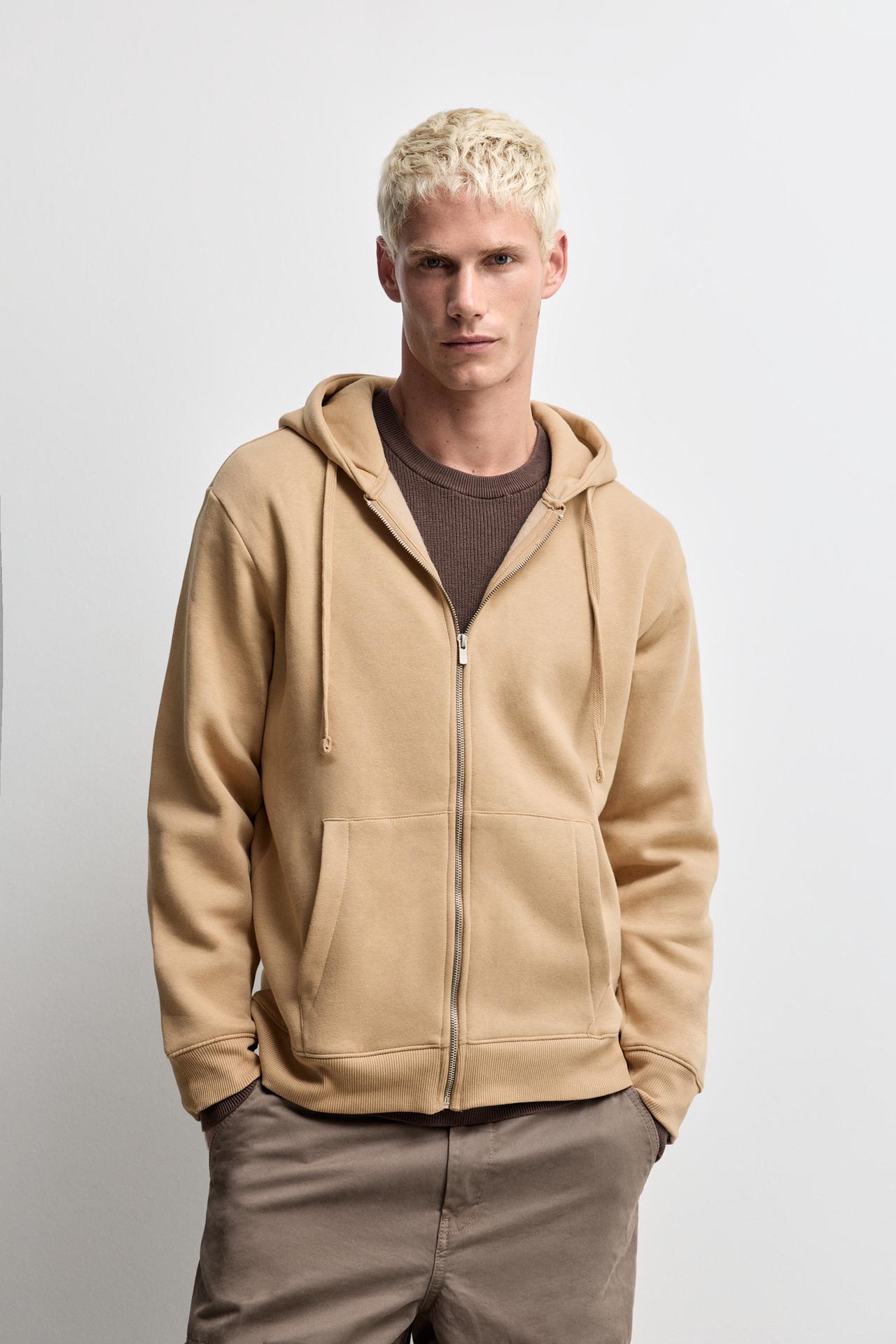 Basic zip-up hoodie — PALE SAND