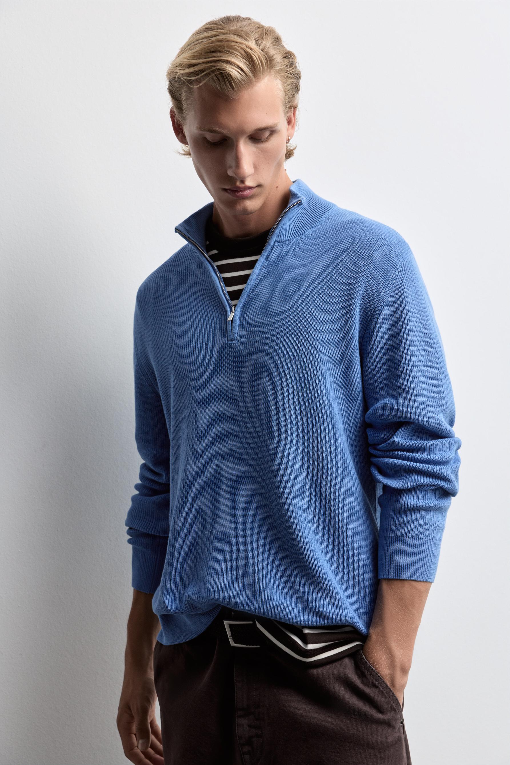 Textured zip-up sweater — BLUE