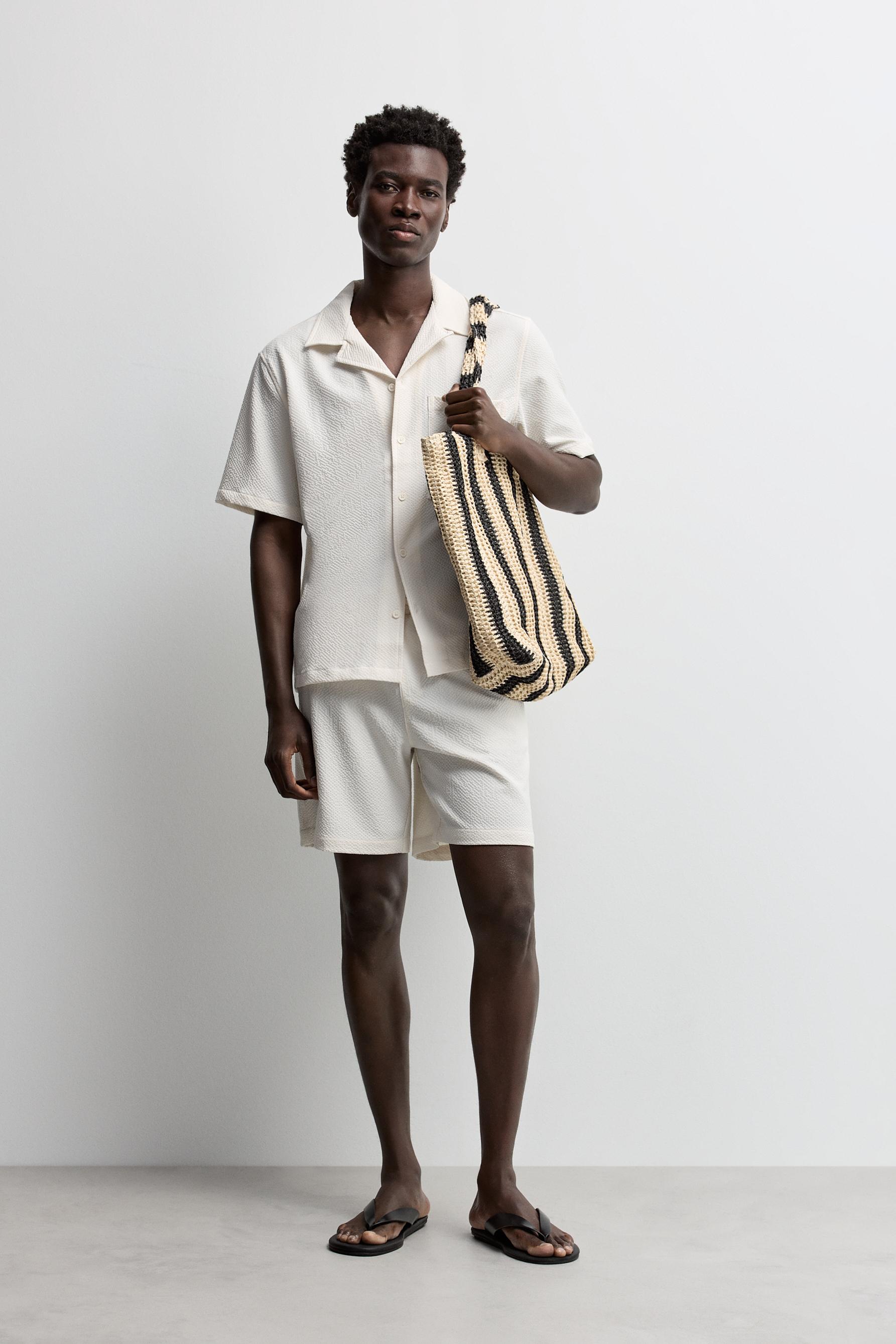 Seersucker Bermuda shorts — OFF WHITE