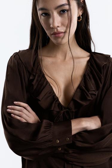 Ruffled tie blouse — CHOCOLATE 2