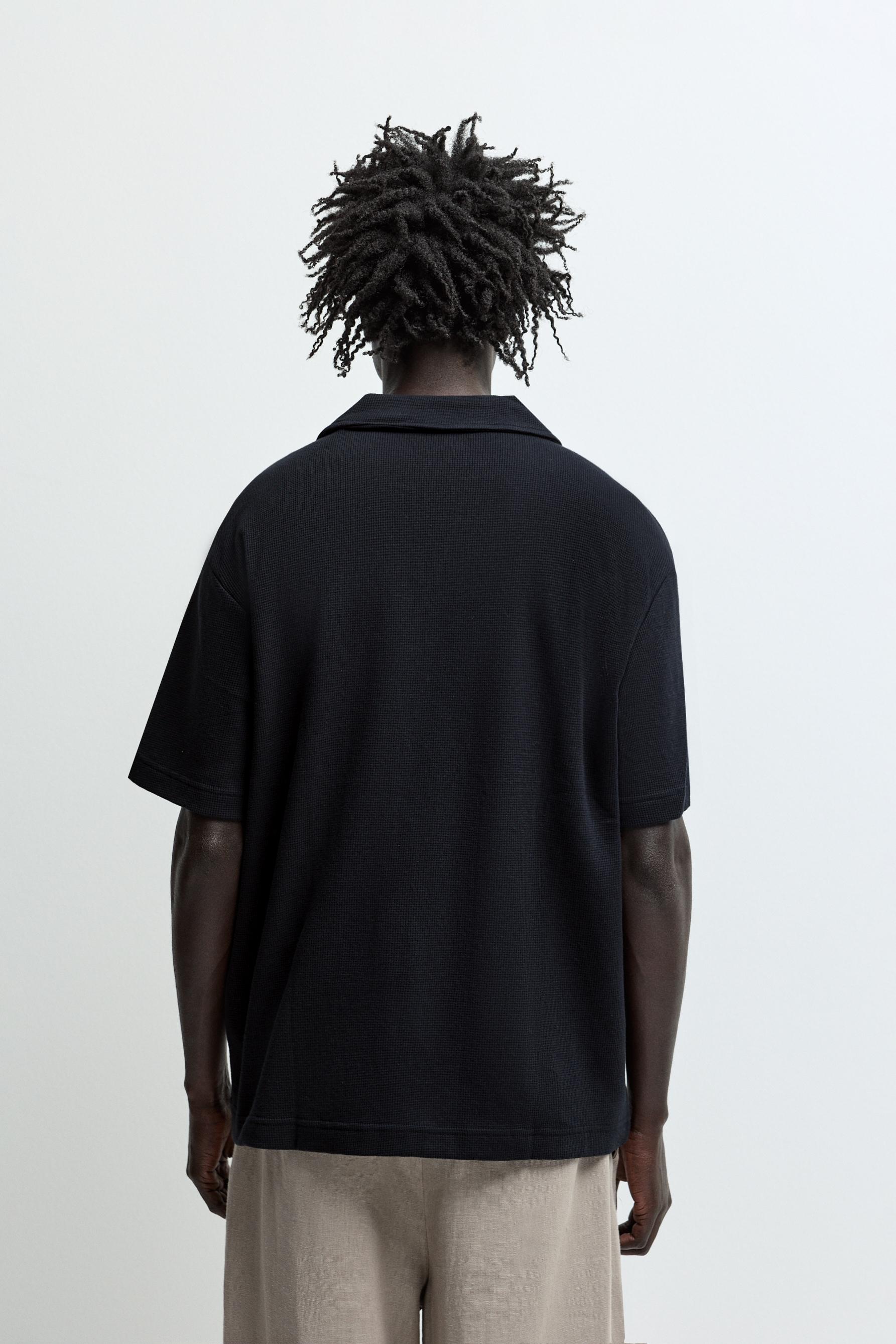 Waffle polo shirt — NAVY