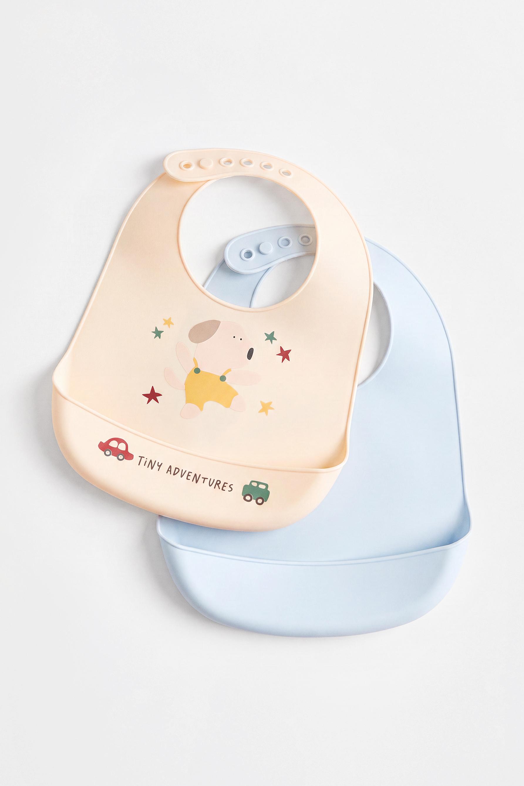 Puppy silicone bibs (2-pack) — BLUE/WHITE