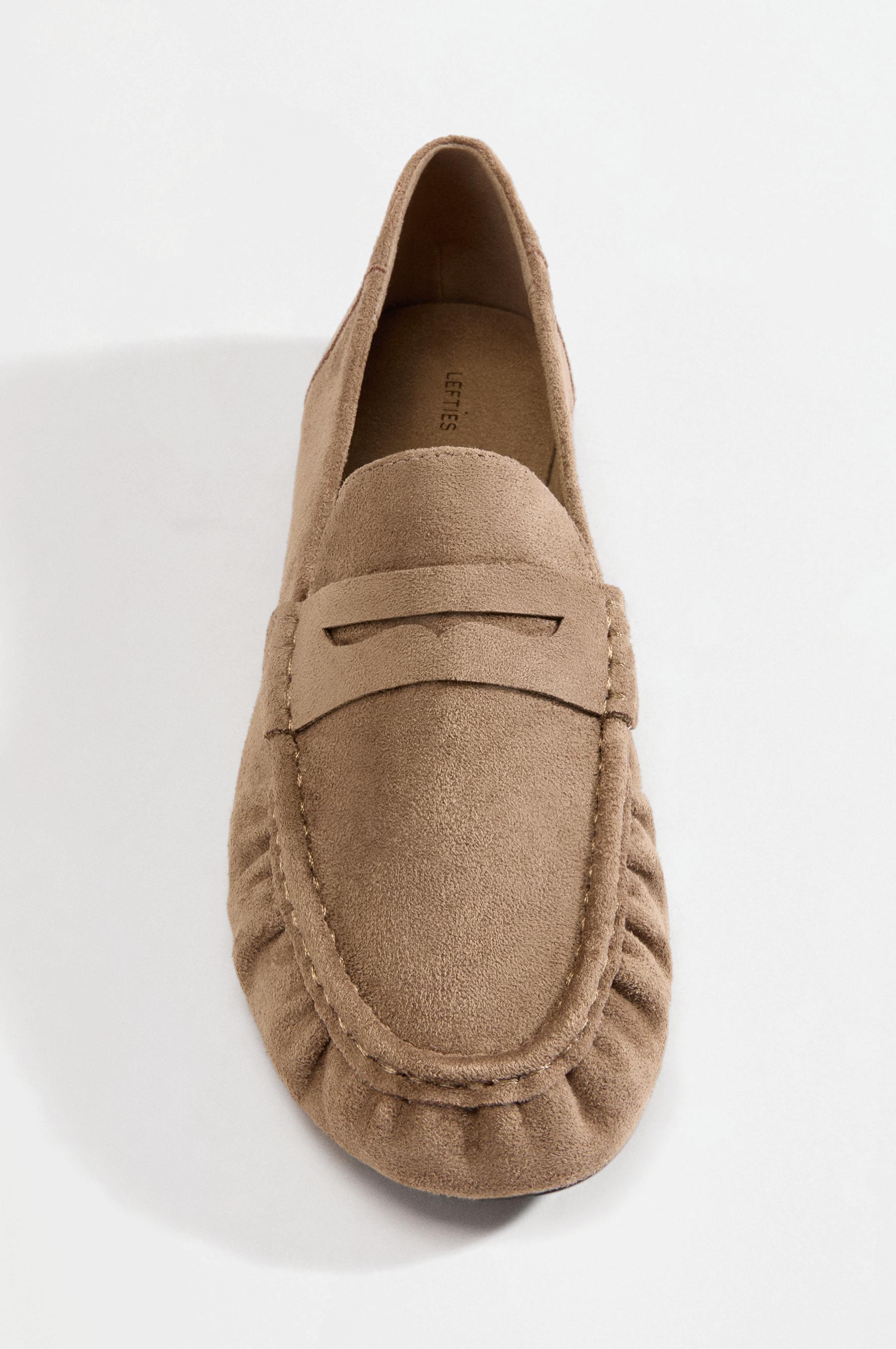 Gathered faux suede moccasins — BROWN