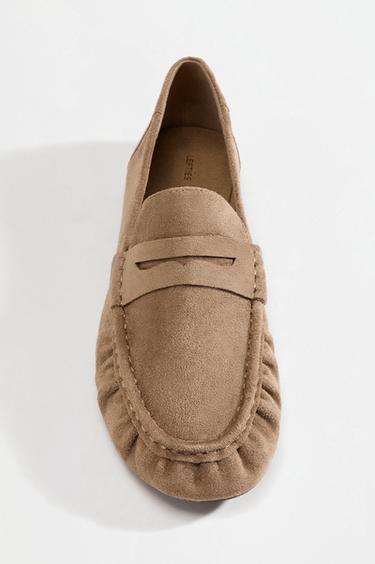 Gathered faux suede moccasins — BROWN 3