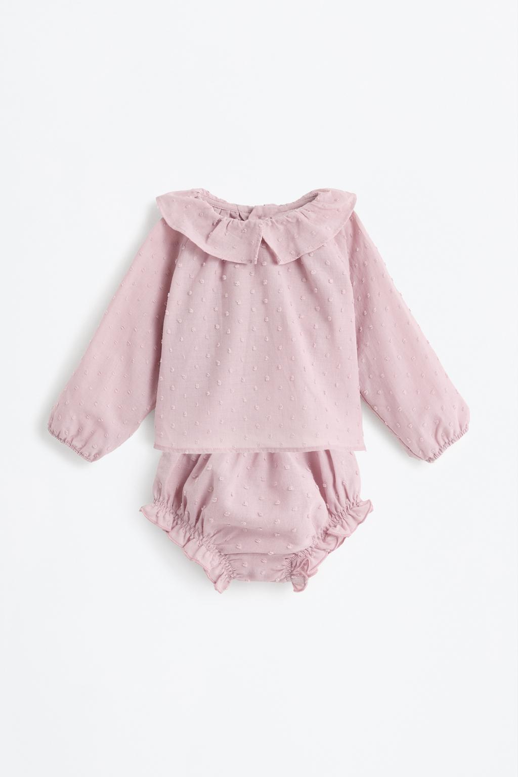 Blouse and dotted mesh briefs co-ord
