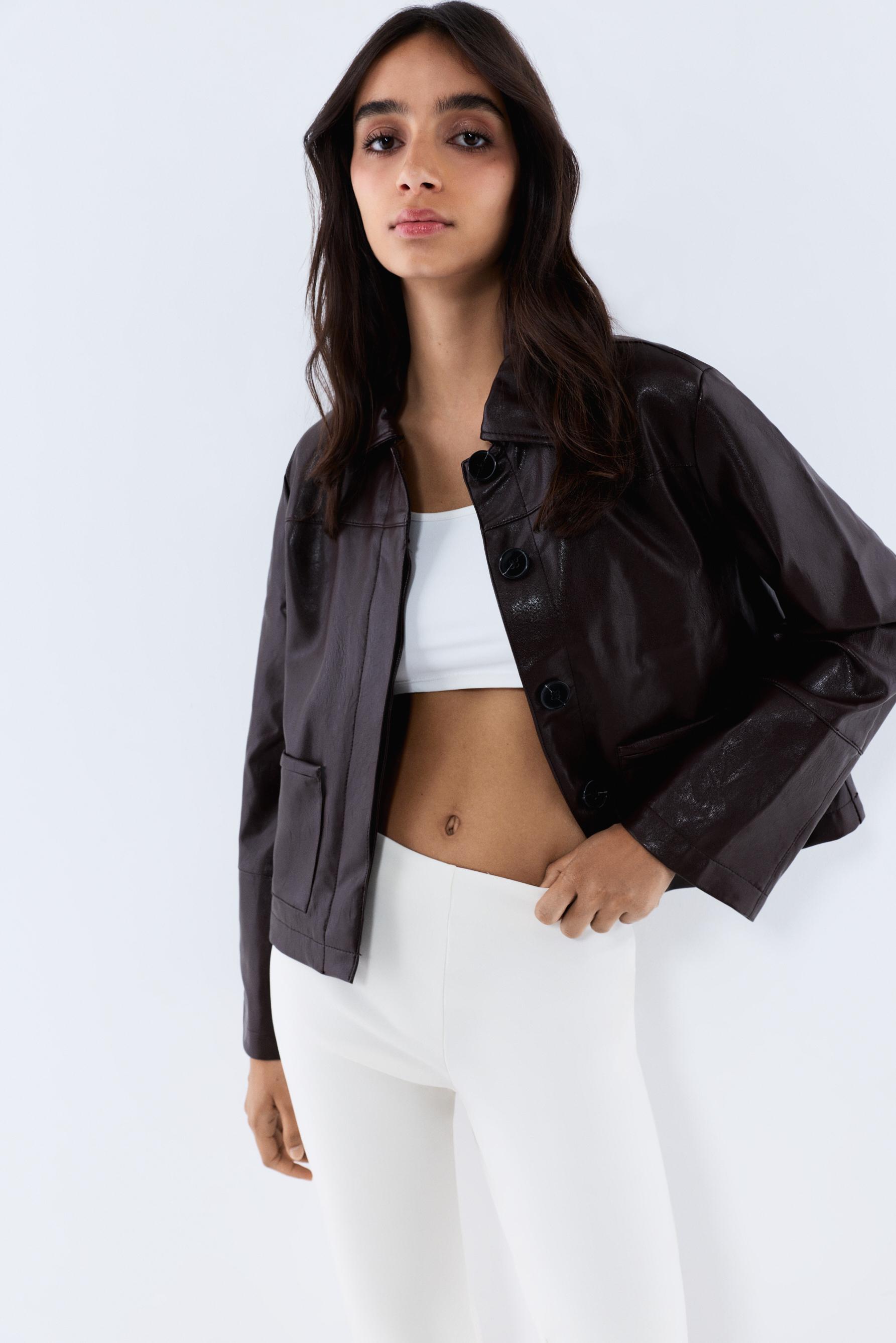 Leather effect pocket jacket — BURGUNDY