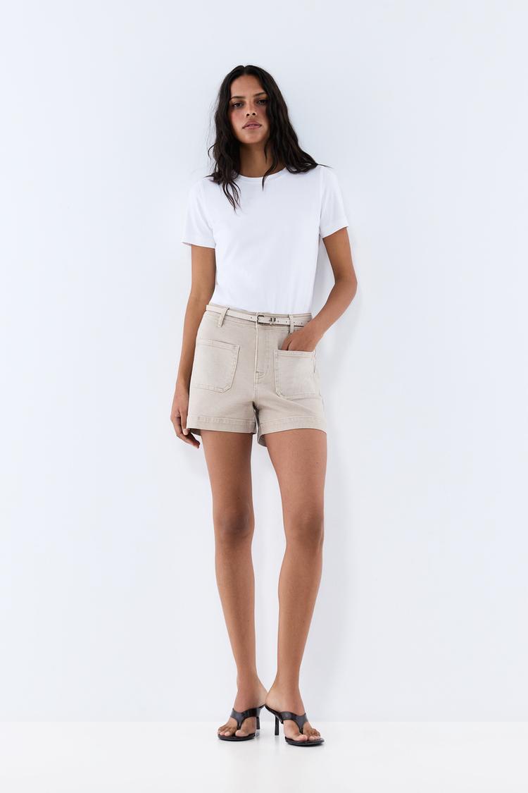 Bermuda shorts with belt — SAND