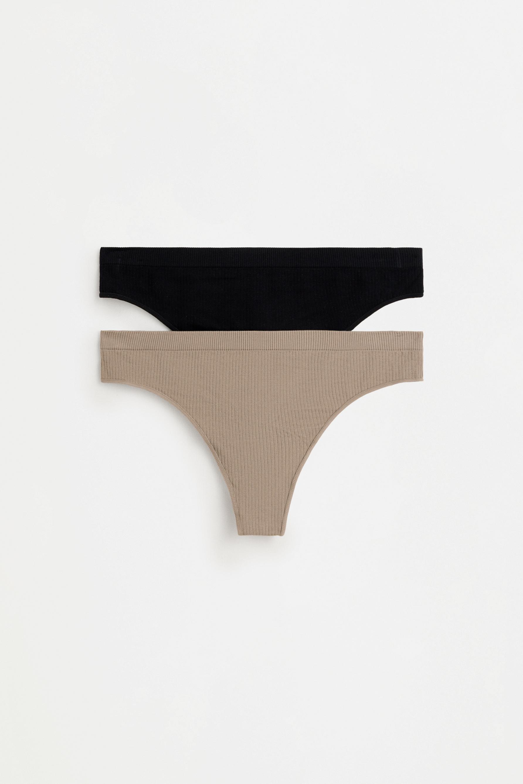 2-Pack seamless ribbed thongs — BLACK