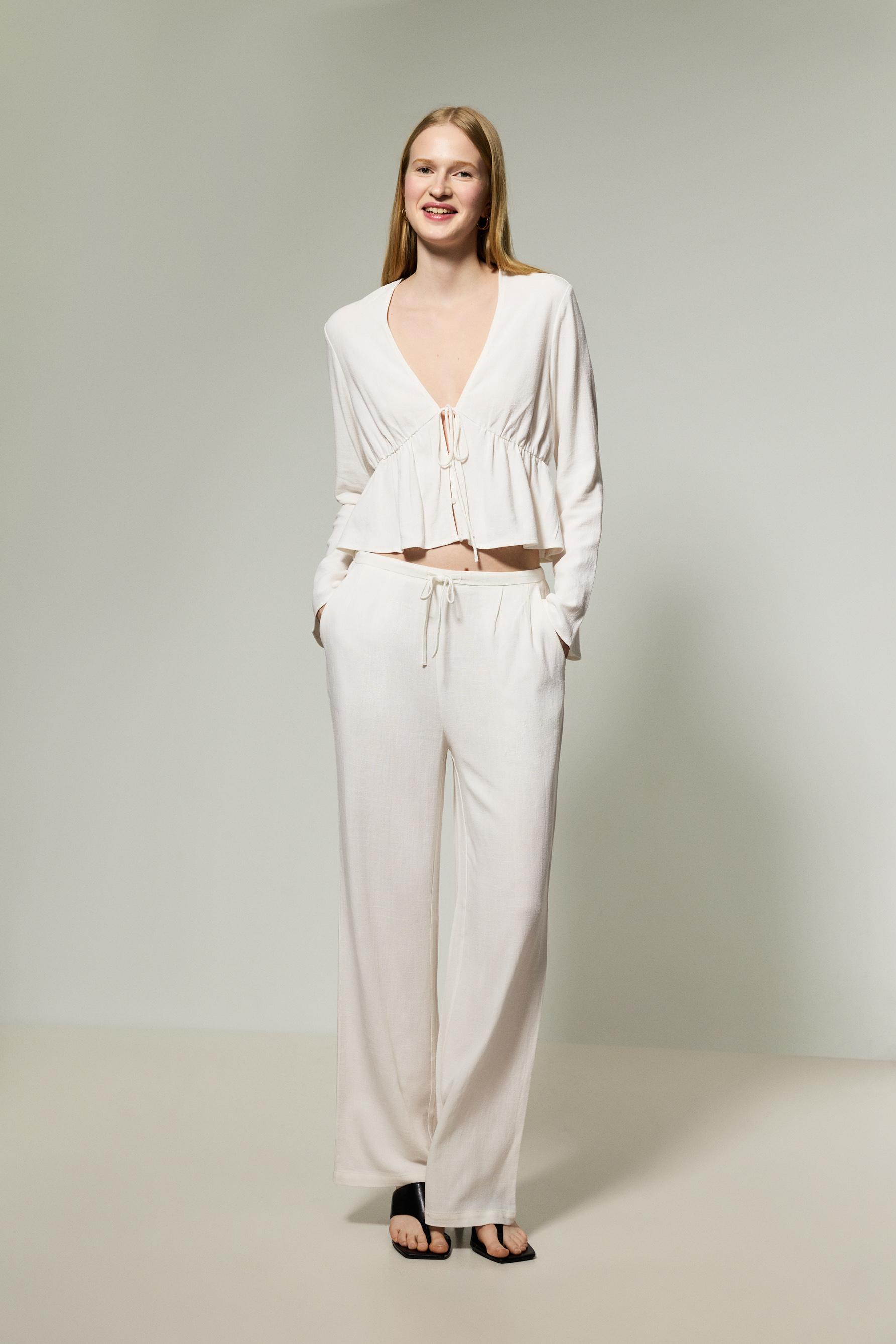 Rustic wide-leg trousers — WHITE