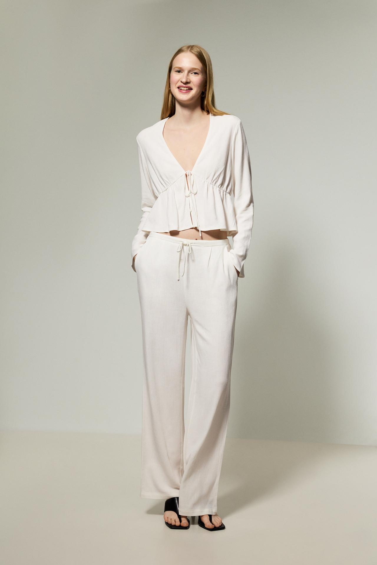 Rustic wide-leg trousers — WHITE